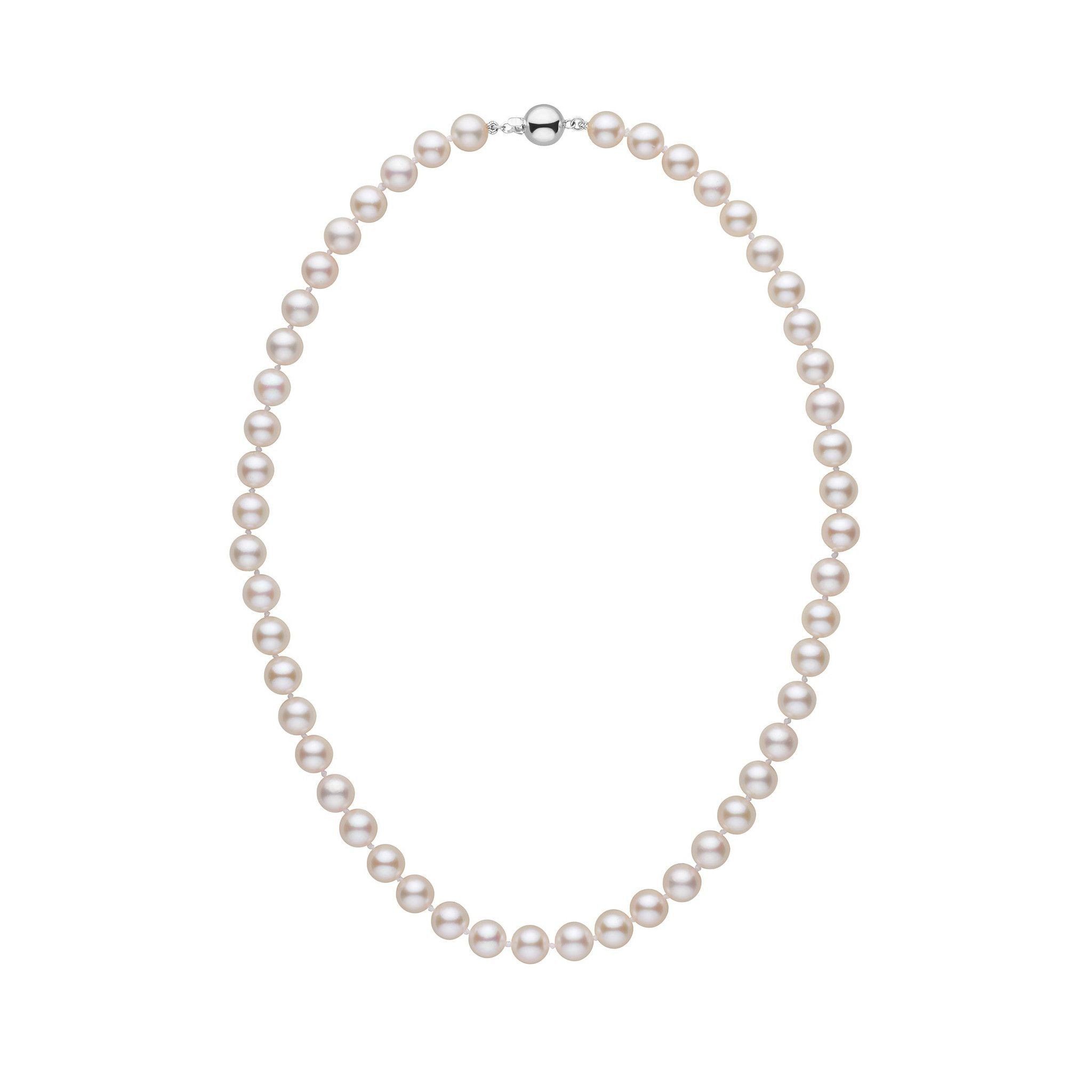 7.0-7.5 mm White Akoya AA+ Pearl Necklace White Gold