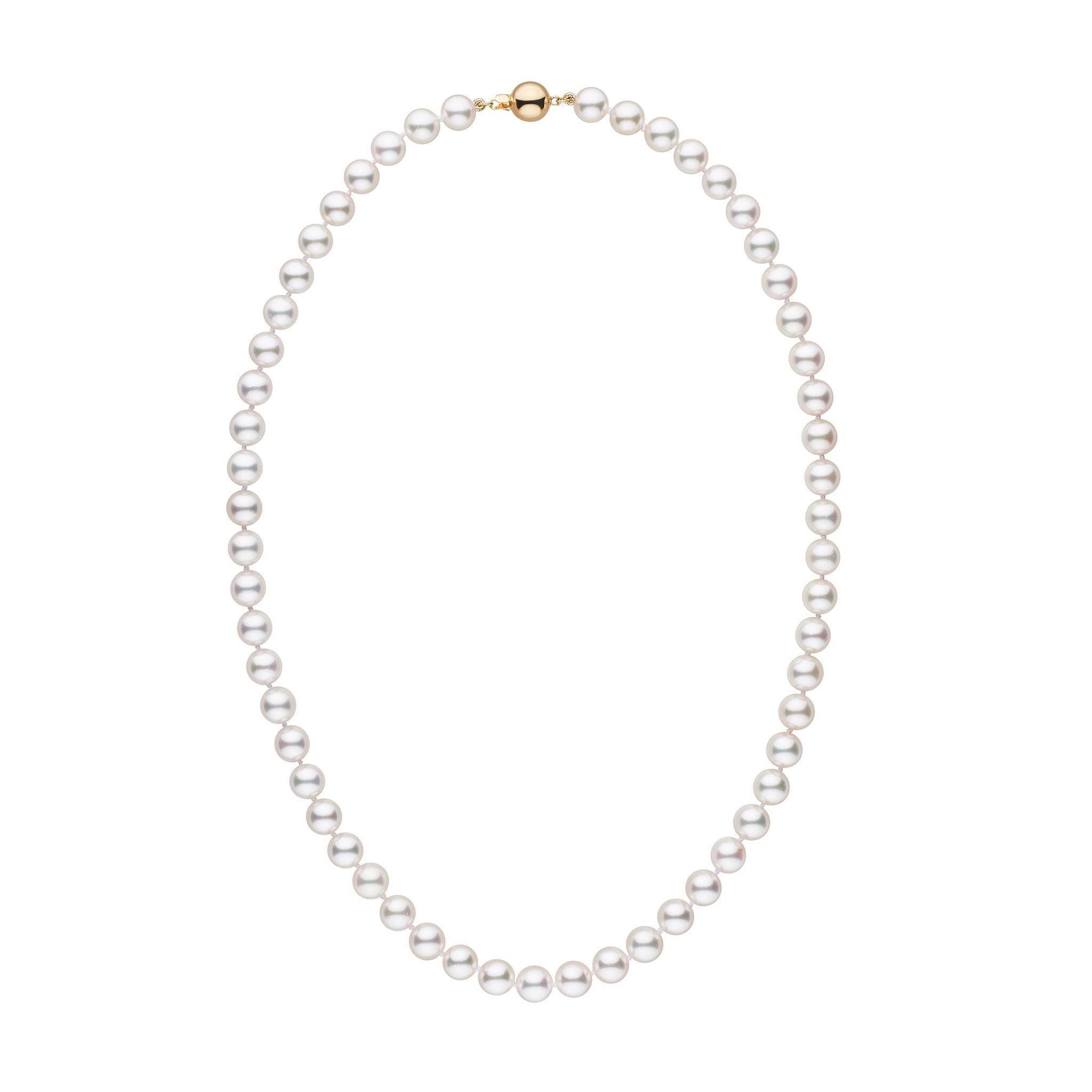 7.0-7.5 mm White Akoya AAA Pearl Necklace Yellow Gold
