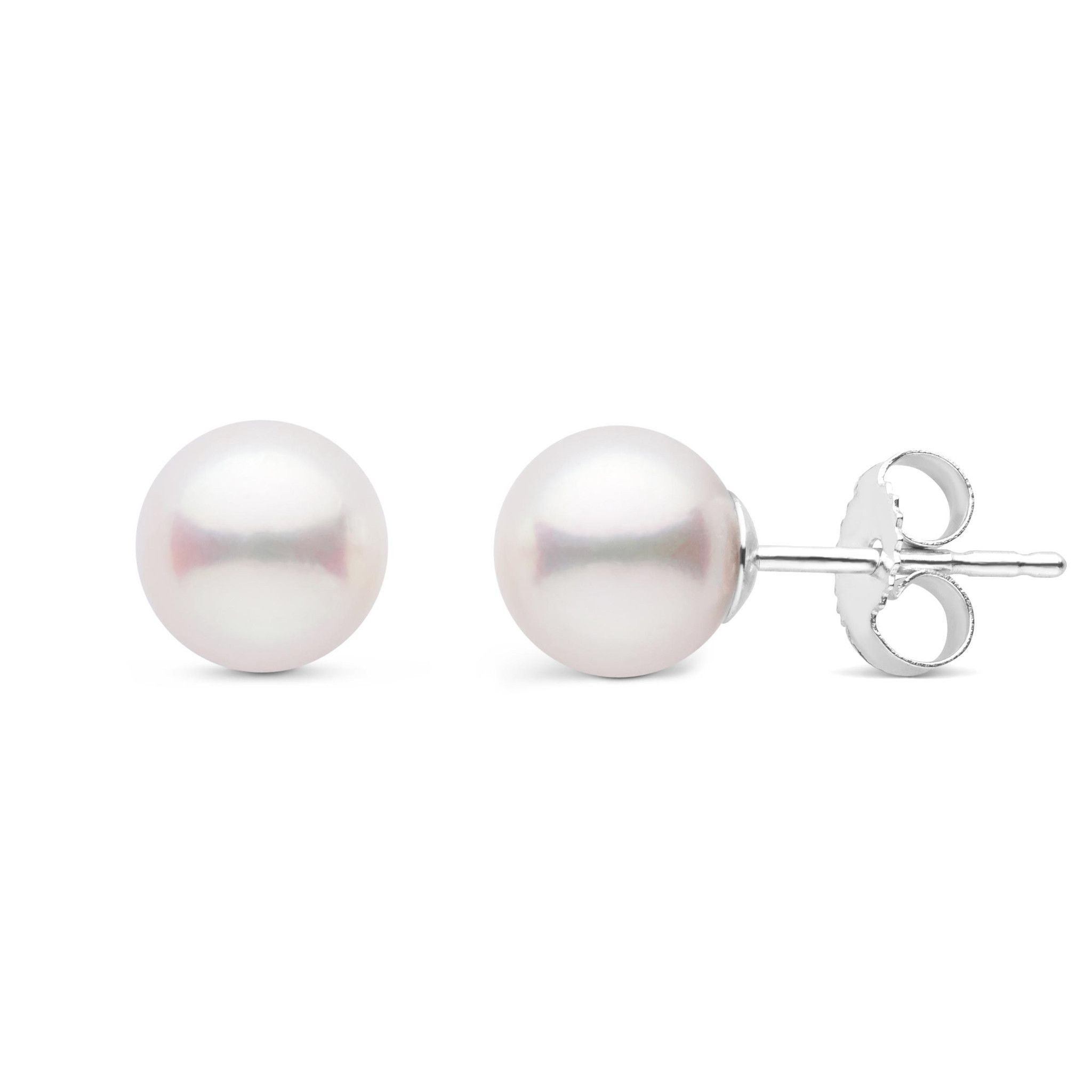 7.0-7.5 mm White Akoya AA+ Pearl Stud Earrings white gold