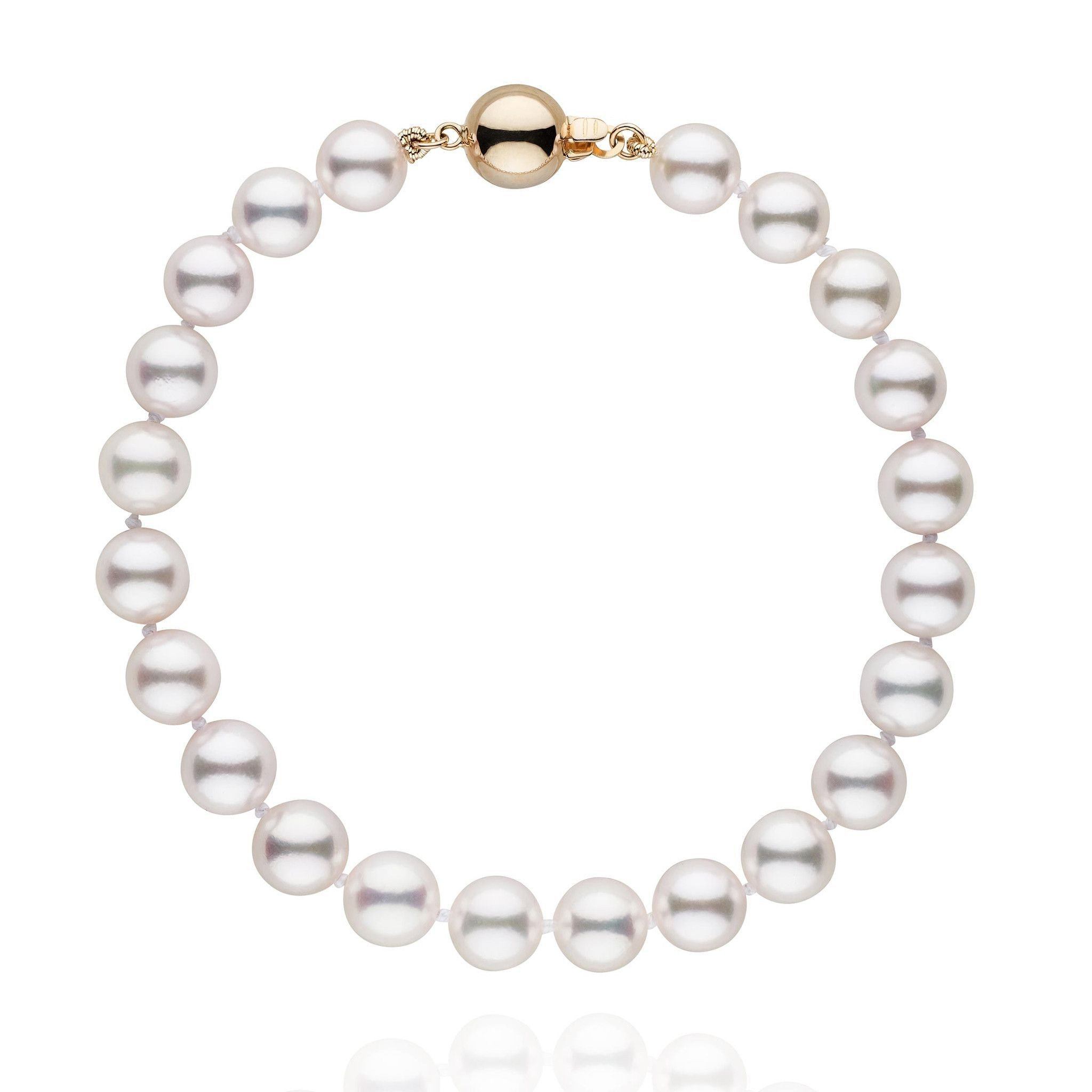 7.0-7.5 mm White Akoya AAA Pearl Bracelet yellow gold