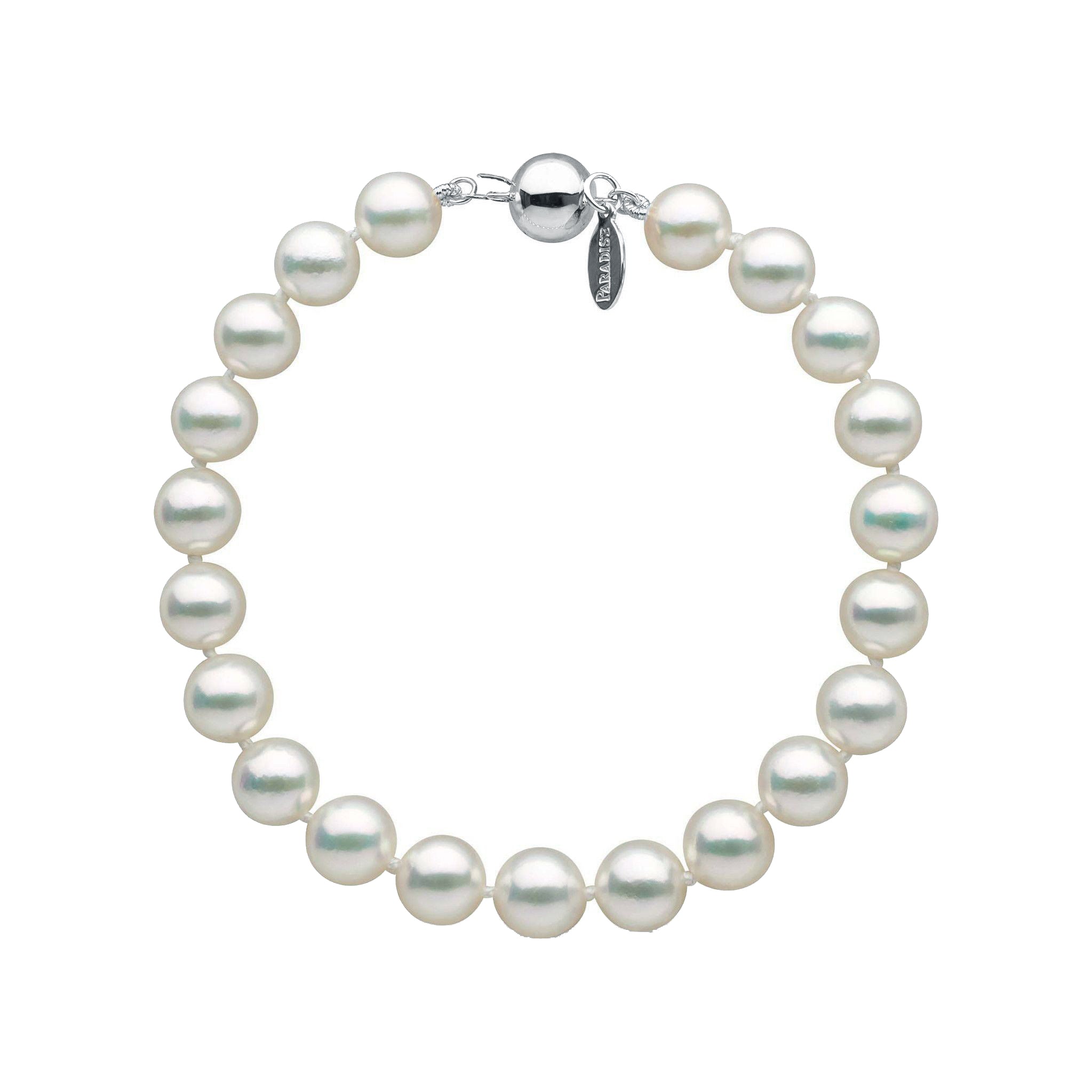 7.5-8.0 mm Natural White Hanadama Akoya Pearl Bracelet white gold