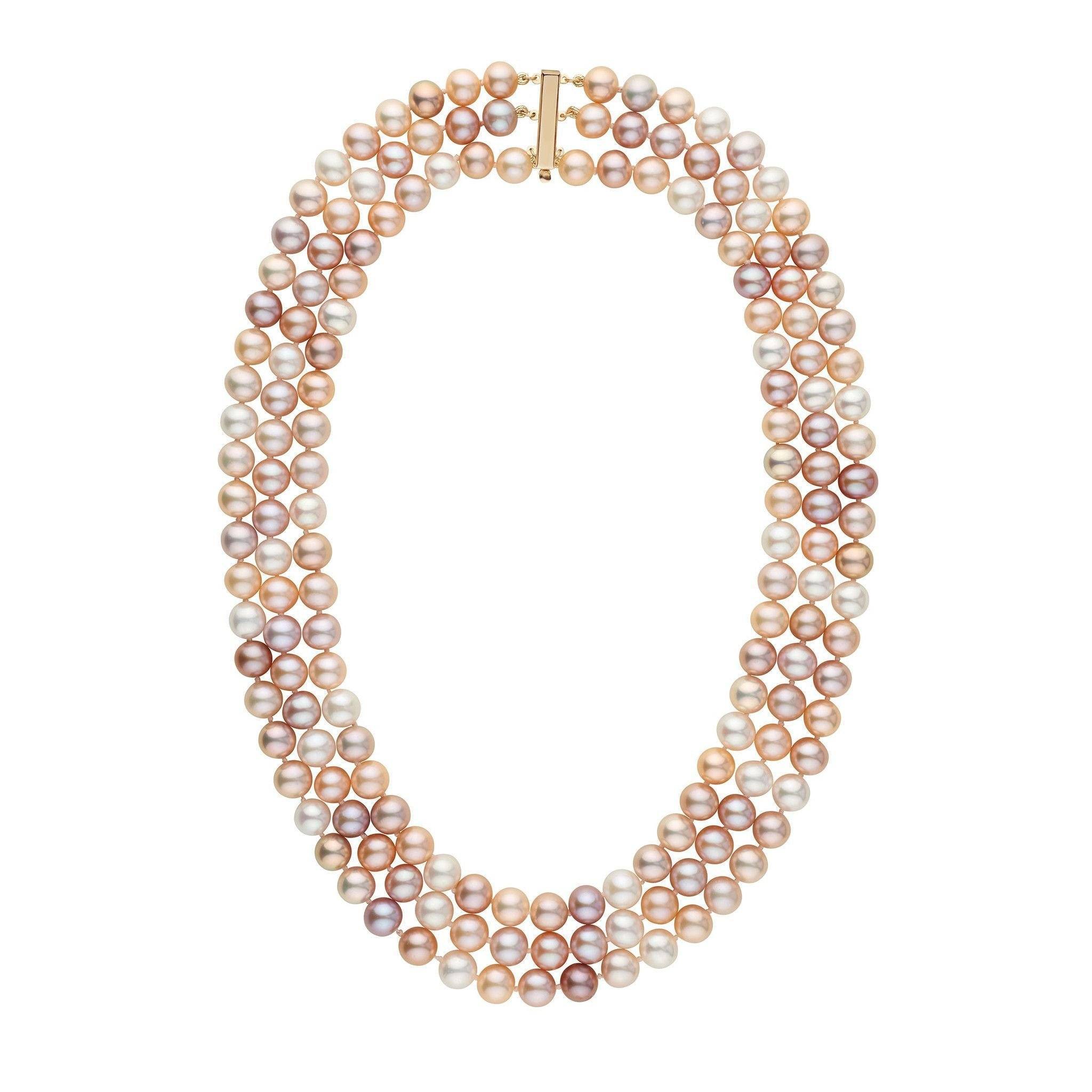 7.5-8.0 mm Triple-Strand AA+ Multicolor Freshwater Pearl Necklace