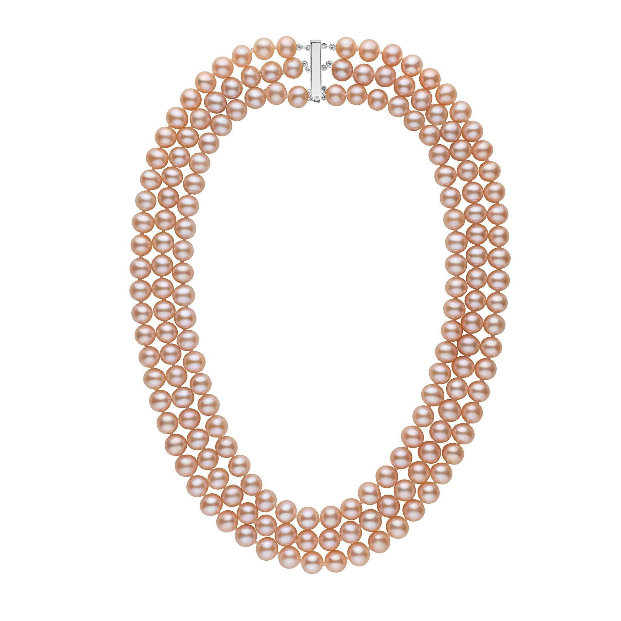 7.5-8.0 mm Triple-Strand AA+ Pink to Peach Freshwater Pearl Necklace