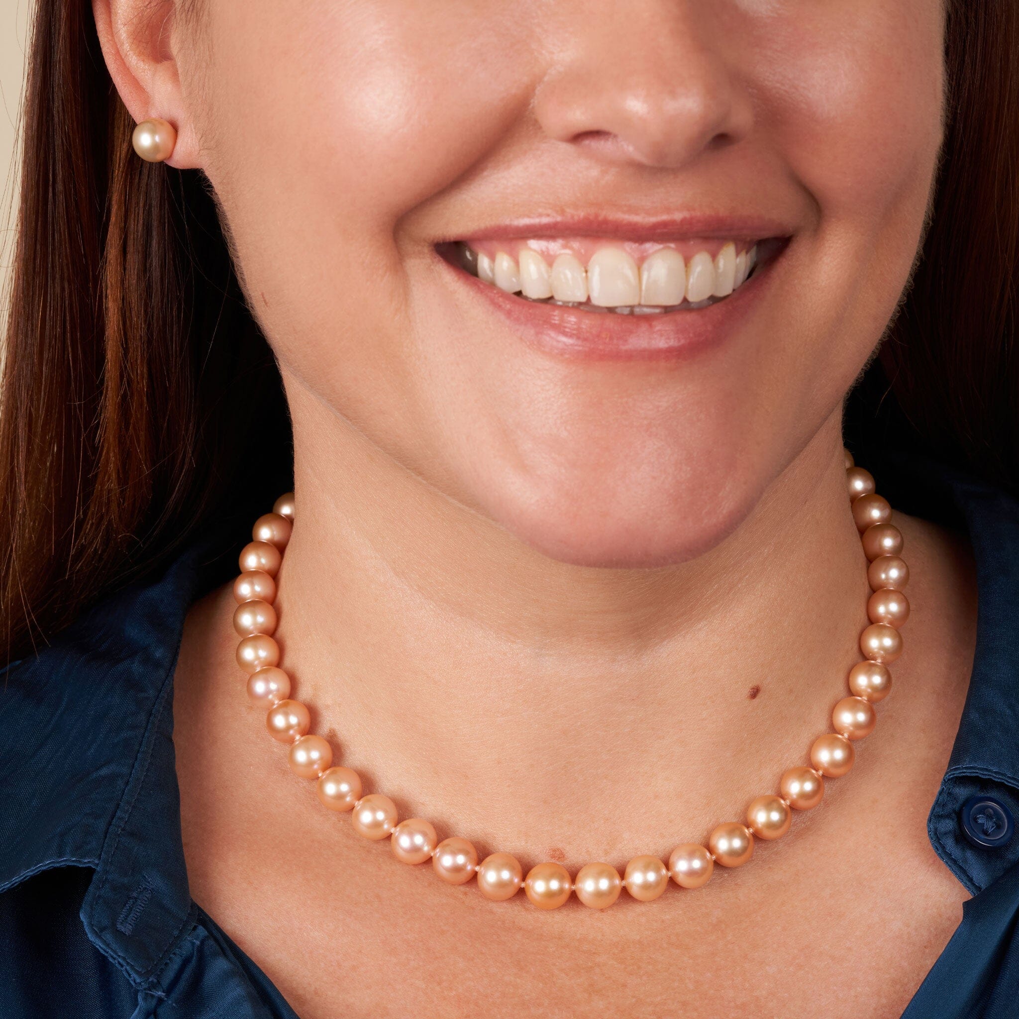8.5-9.0 mm AAA Pink to Peach Freshwater Pearl Necklace 16 inch
