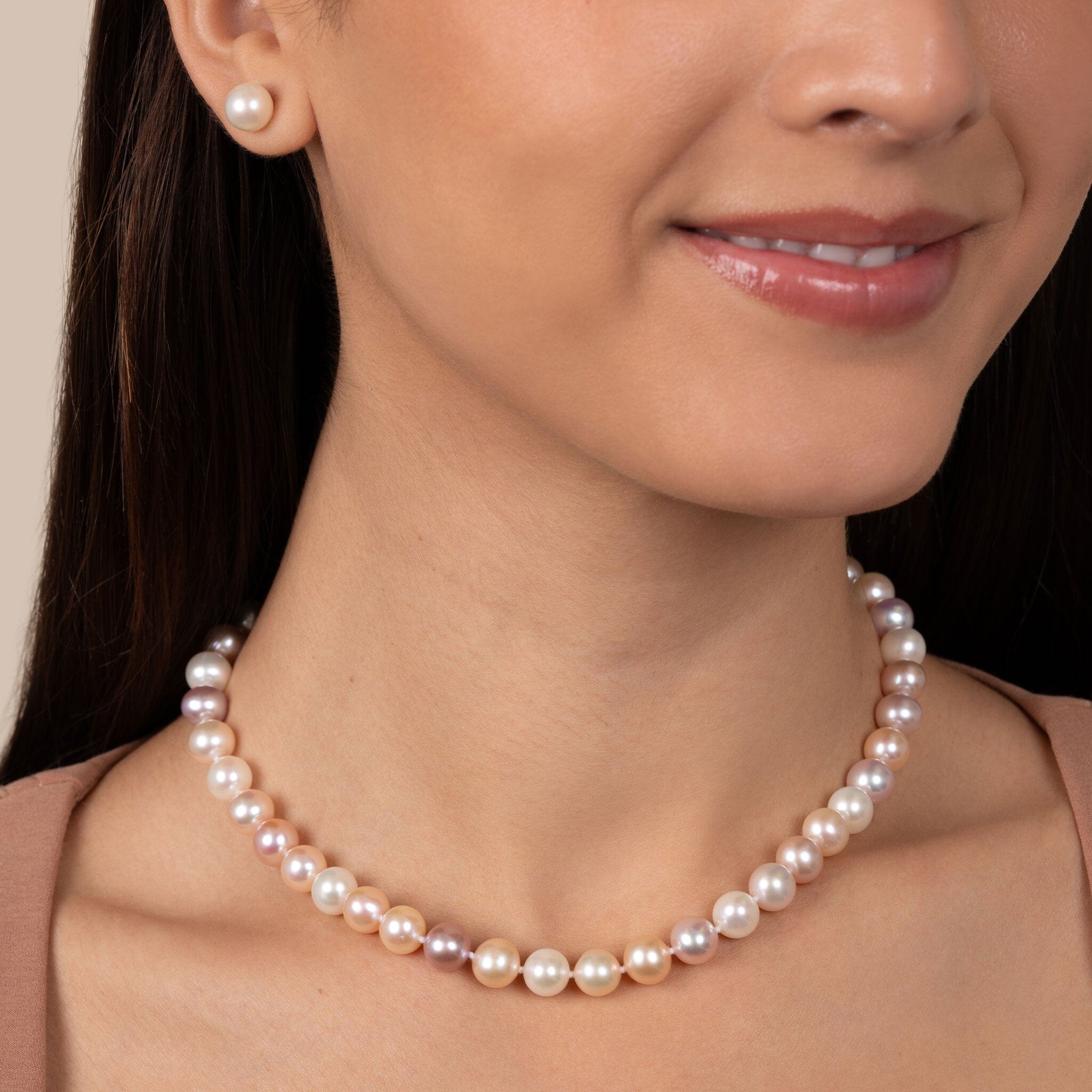 8.5-9.0 mm AAA Multicolor Freshwater Pearl Necklace on model