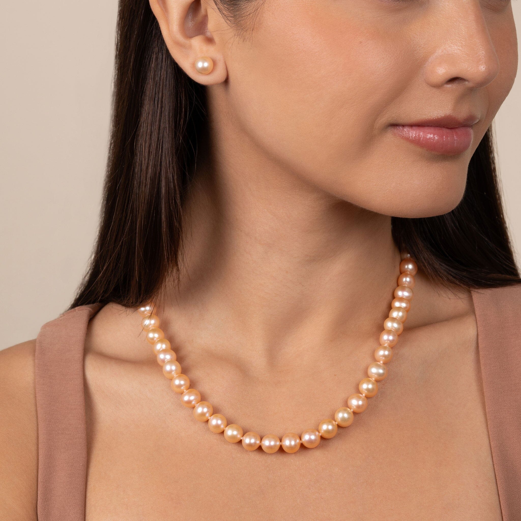 8.5-9.0 mm AA 18 inch+ Pink to Peach Freshwater Pearl Necklace 18 inches