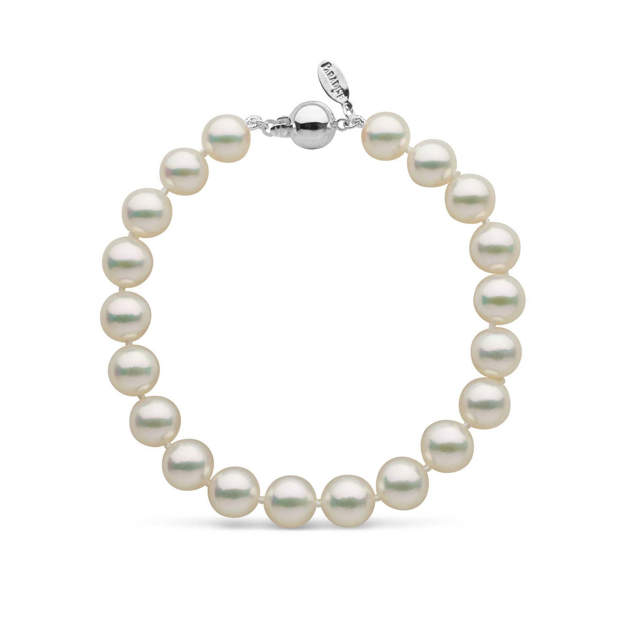 Lab Certified 8.0-8.5 mm Natural White Hanadama Akoya Pearl Bracelet White gold with Pearl Paradise tag