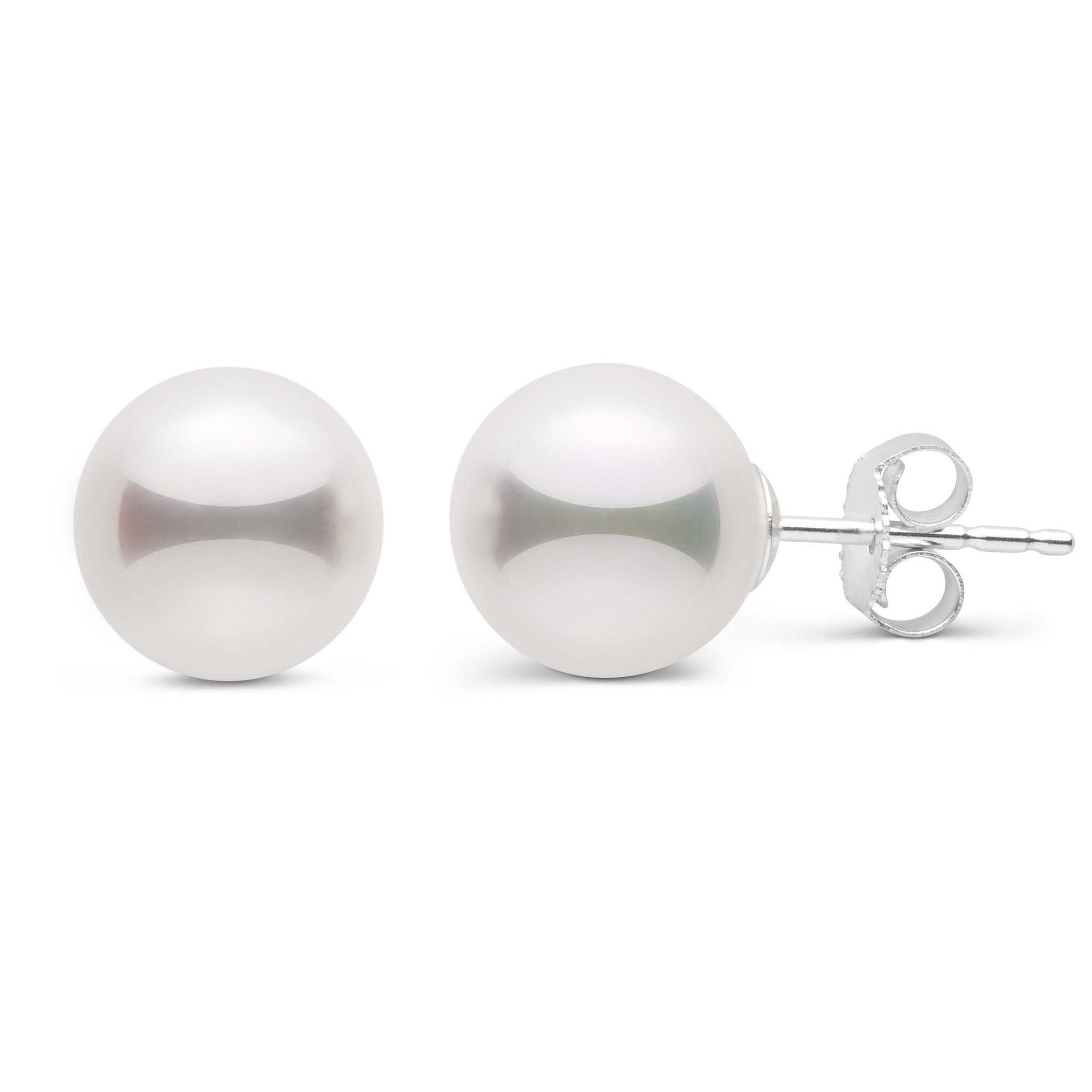 8.0-8.5 mm White Akoya AAA Pearl Stud Earrings white gold