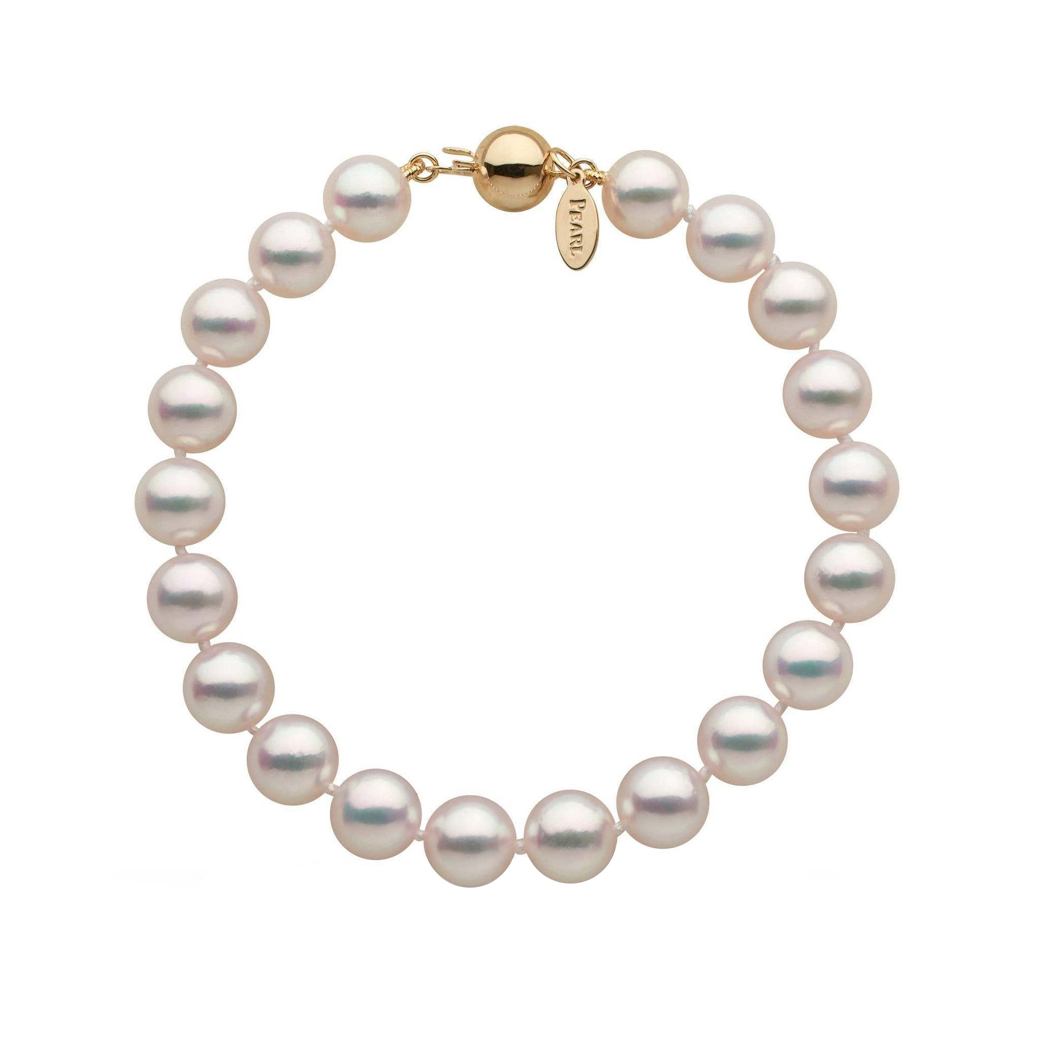 Certified 8.0-8.5 mm White Hanadama Akoya Pearl Bracelet yellow gold with Pearl Paradise tag