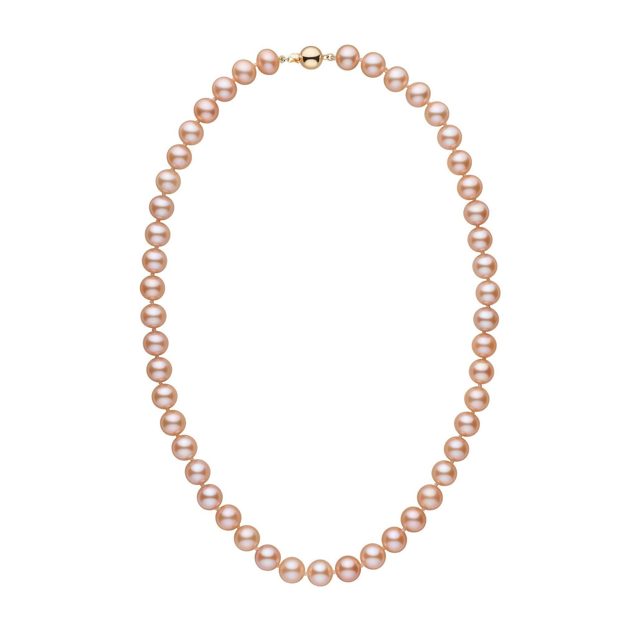 8.5-9.0 mm AA+ Pink to Peach Freshwater Pearl Necklace yellow gold