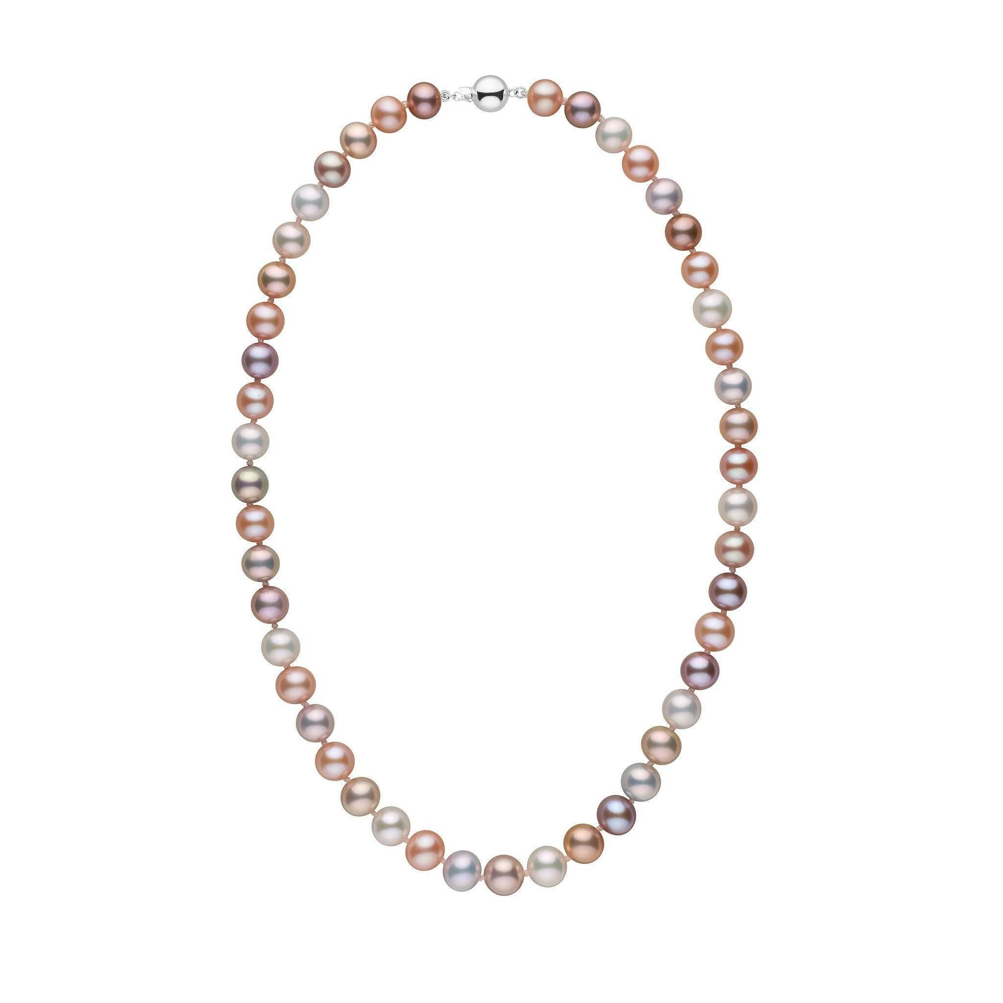 8.5-9.0 mm AAA Multicolor Freshwater Pearl Necklace white gold
