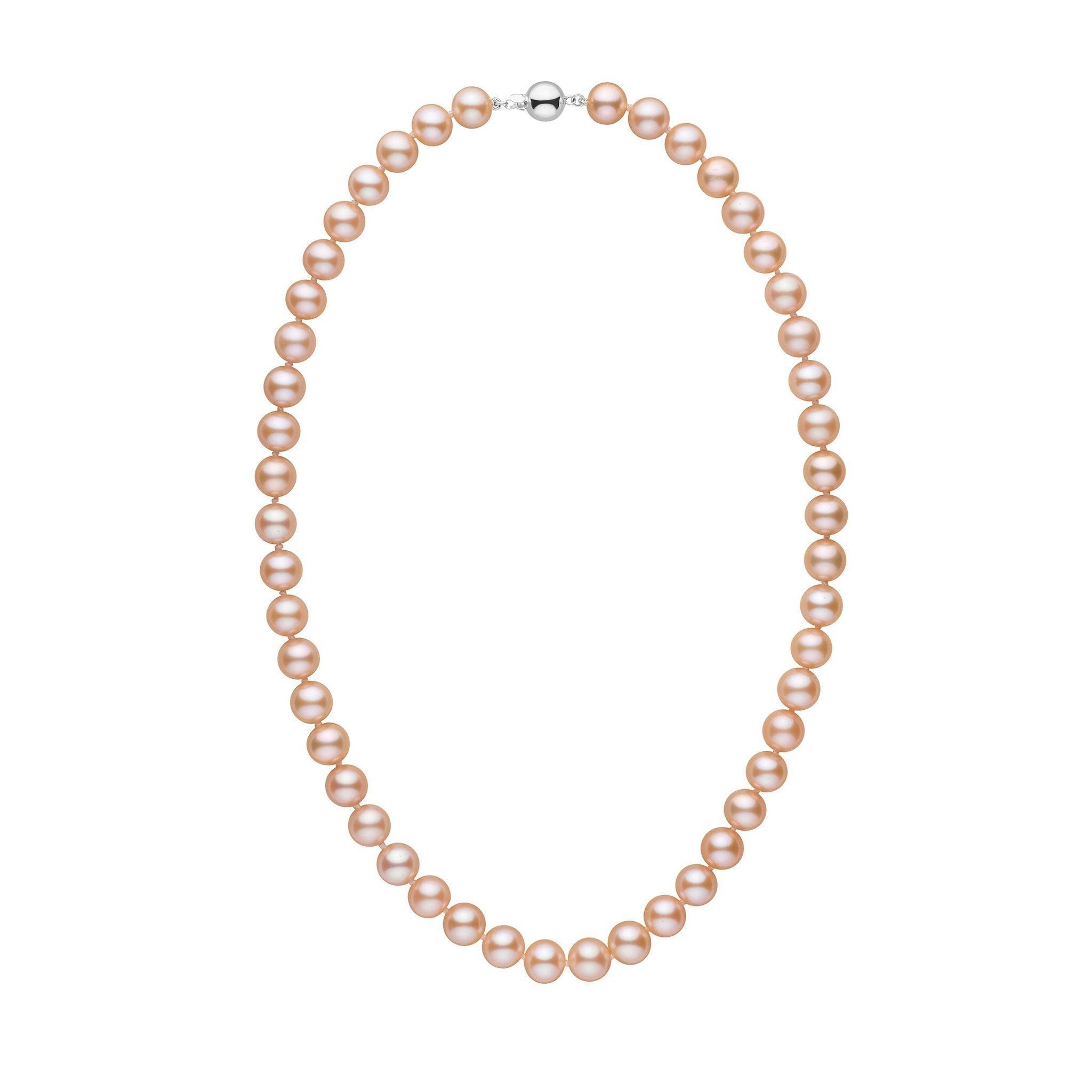 8.5-9.0 mm AAA Pink to Peach Freshwater Pearl Necklace white gold