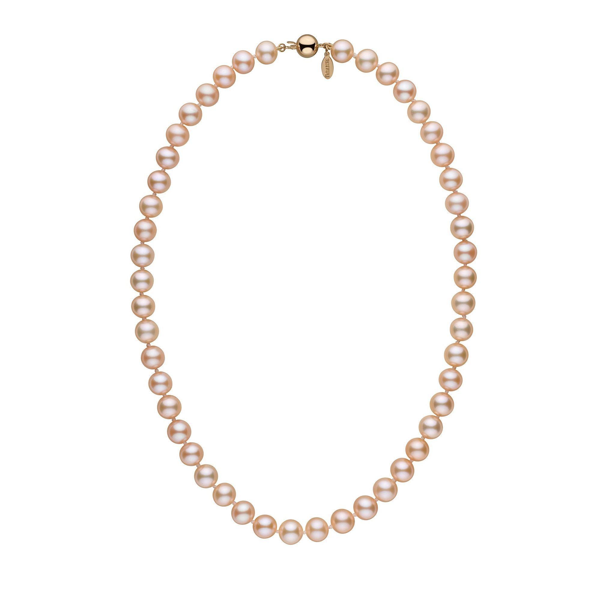 8.5-9.0 mm Pink to Peach Freshadama Freshwater Pearl Necklace Yellow gold