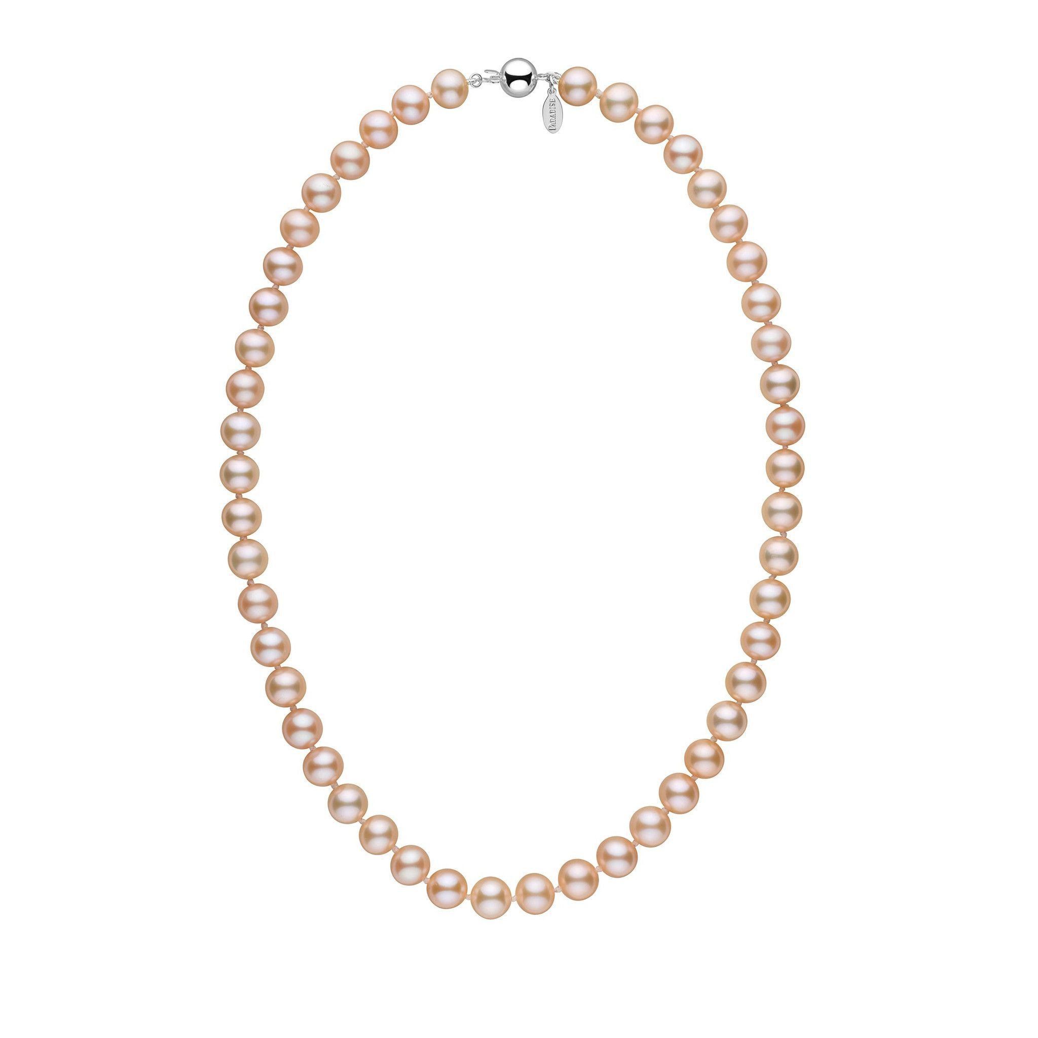 8.5-9.0 mm Pink to Peach Freshadama Freshwater Pearl Necklace white gold