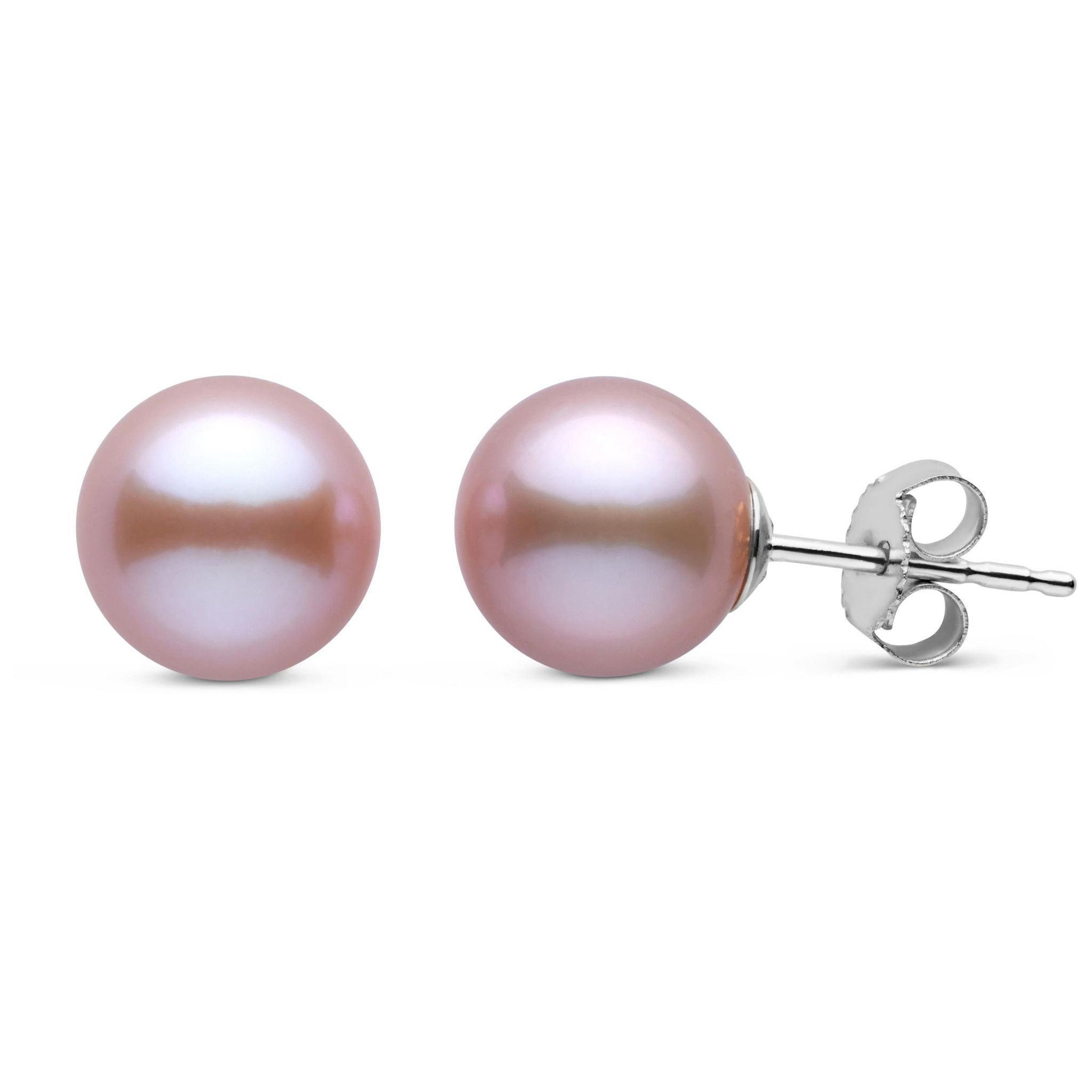 8.5-9.0 mm Lavender Freshadama Freshwater Pearl Stud Earrings white gold