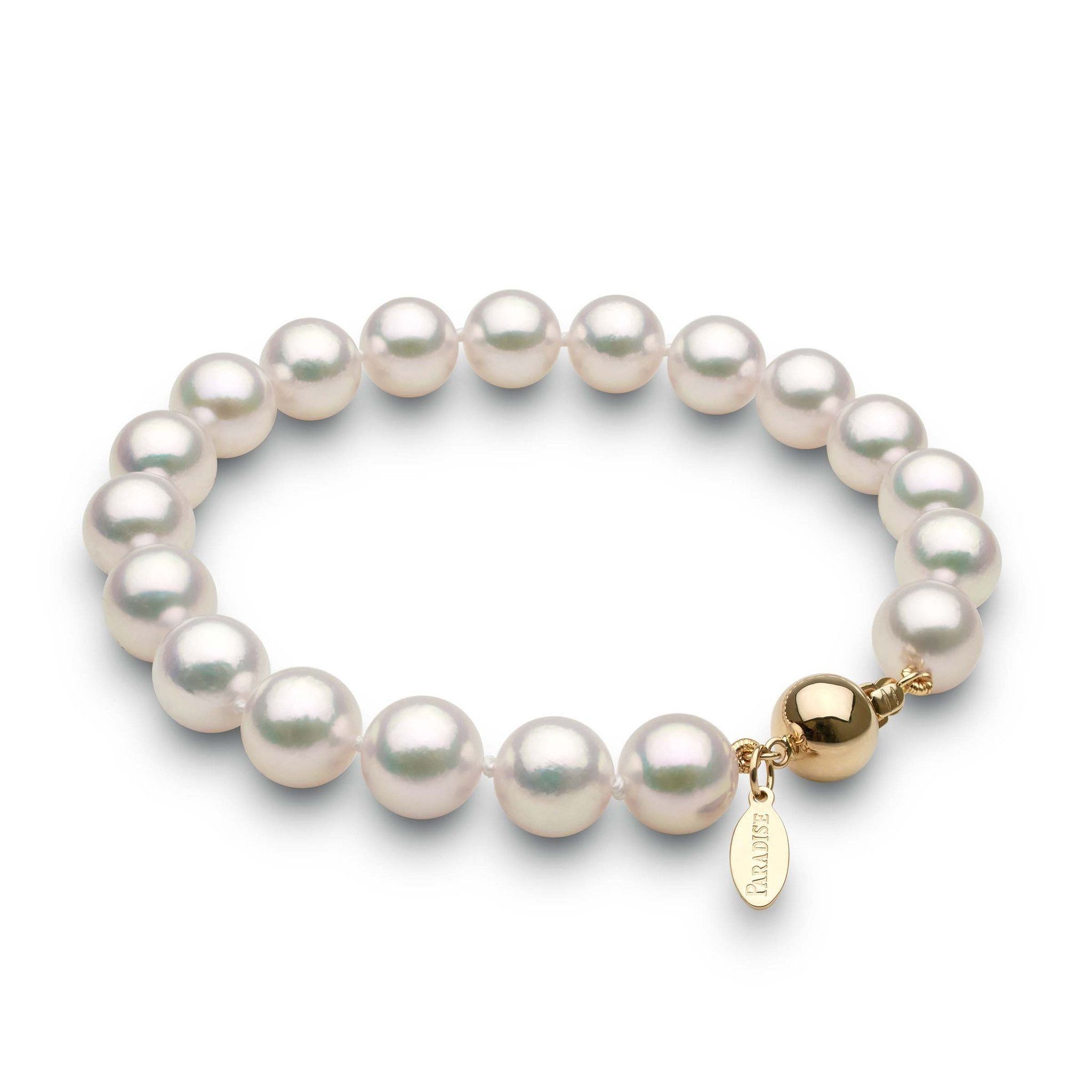 8.5-9.0 mm White Hanadama Akoya Pearl Bracelet close up