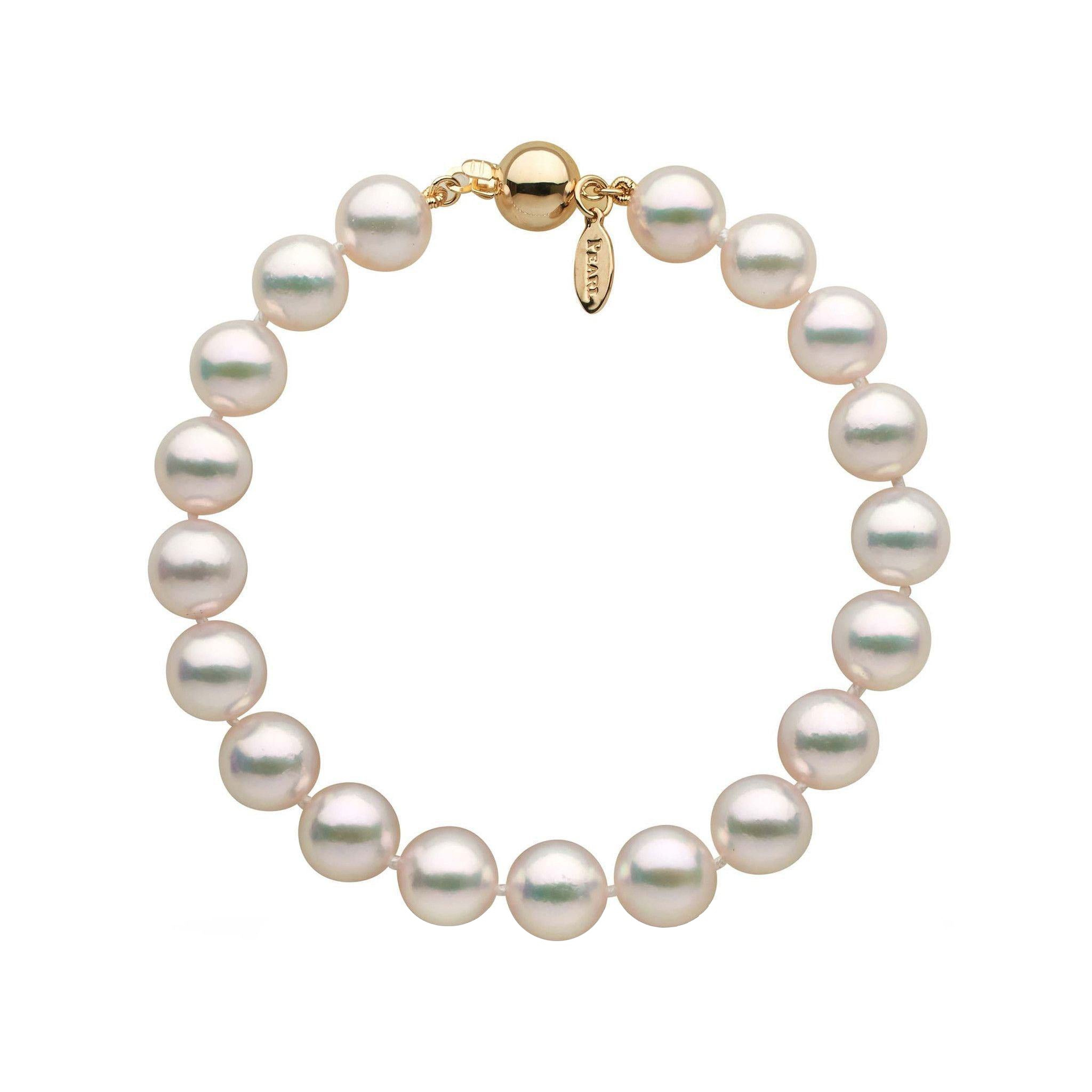 8.5-9.0 mm White Hanadama Akoya Pearl Bracelet yellow gold