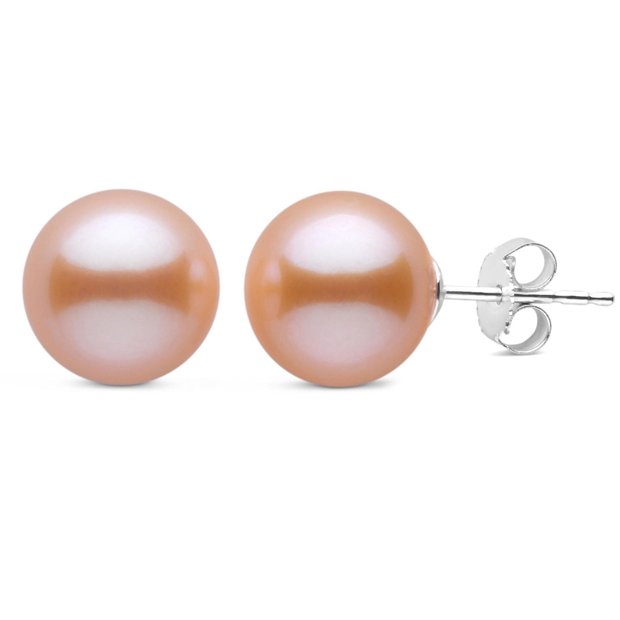 9.0-10.0 mm Pink to Peach Freshadama Freshwater Pearl Stud Earrings white gold