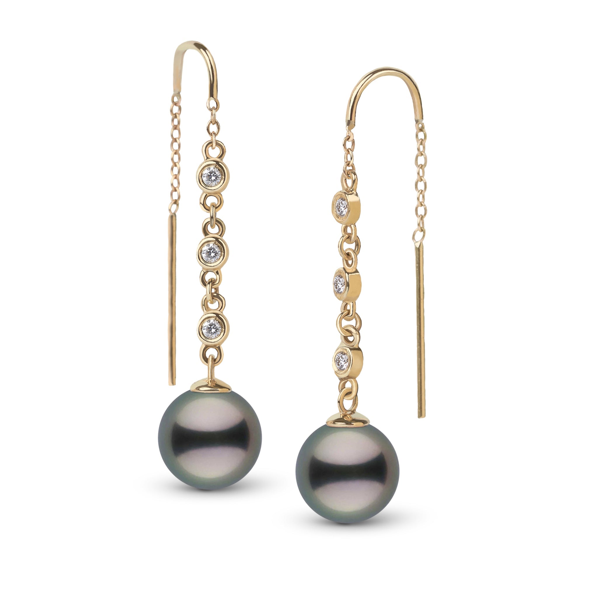 9.0-10.0 mm Tahitian Pearl and Diamond Threader Earrings Yellow Gold