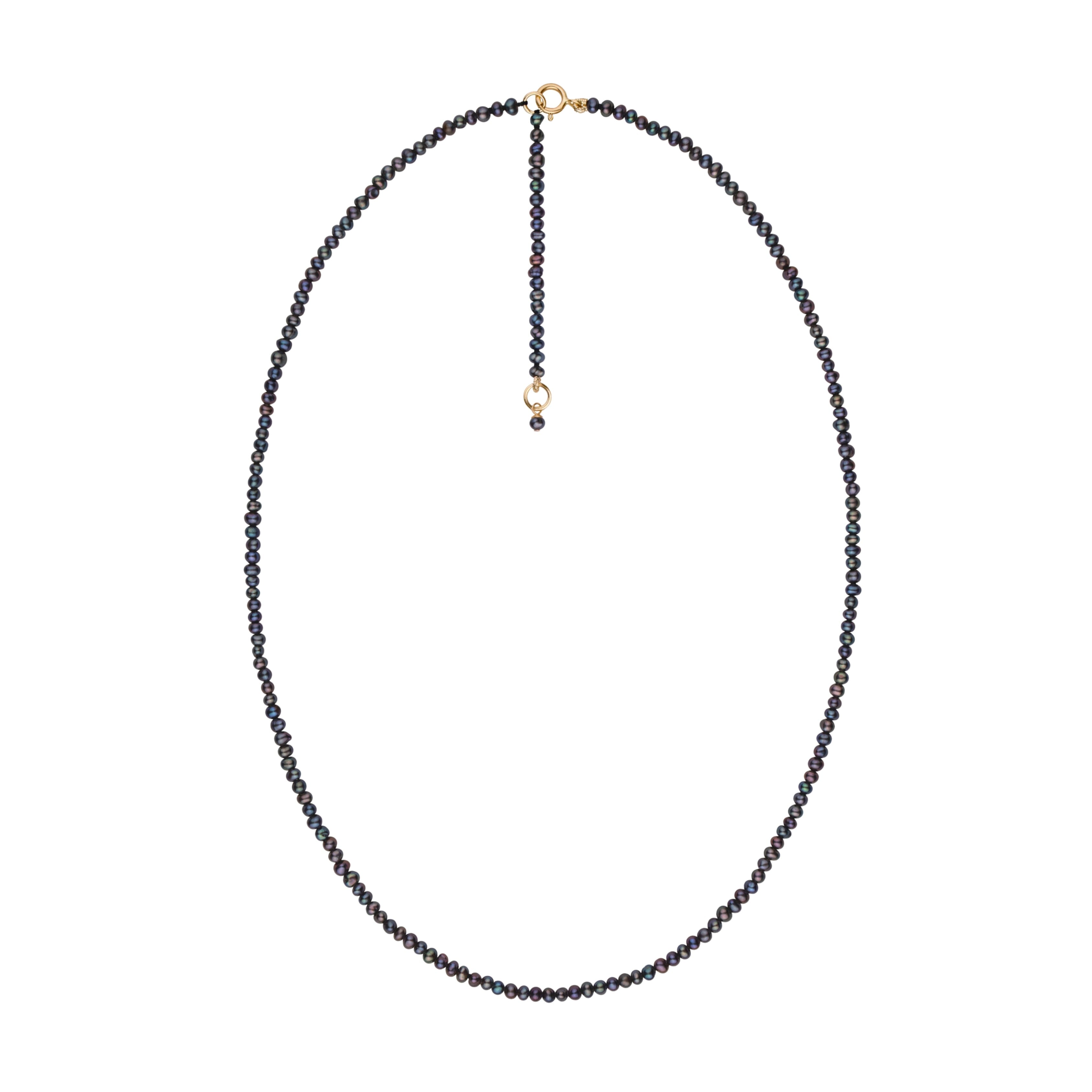 2.5-3.0 mm AA+ Black Freshwater Pearl Necklace with Yellow Gold Clasp