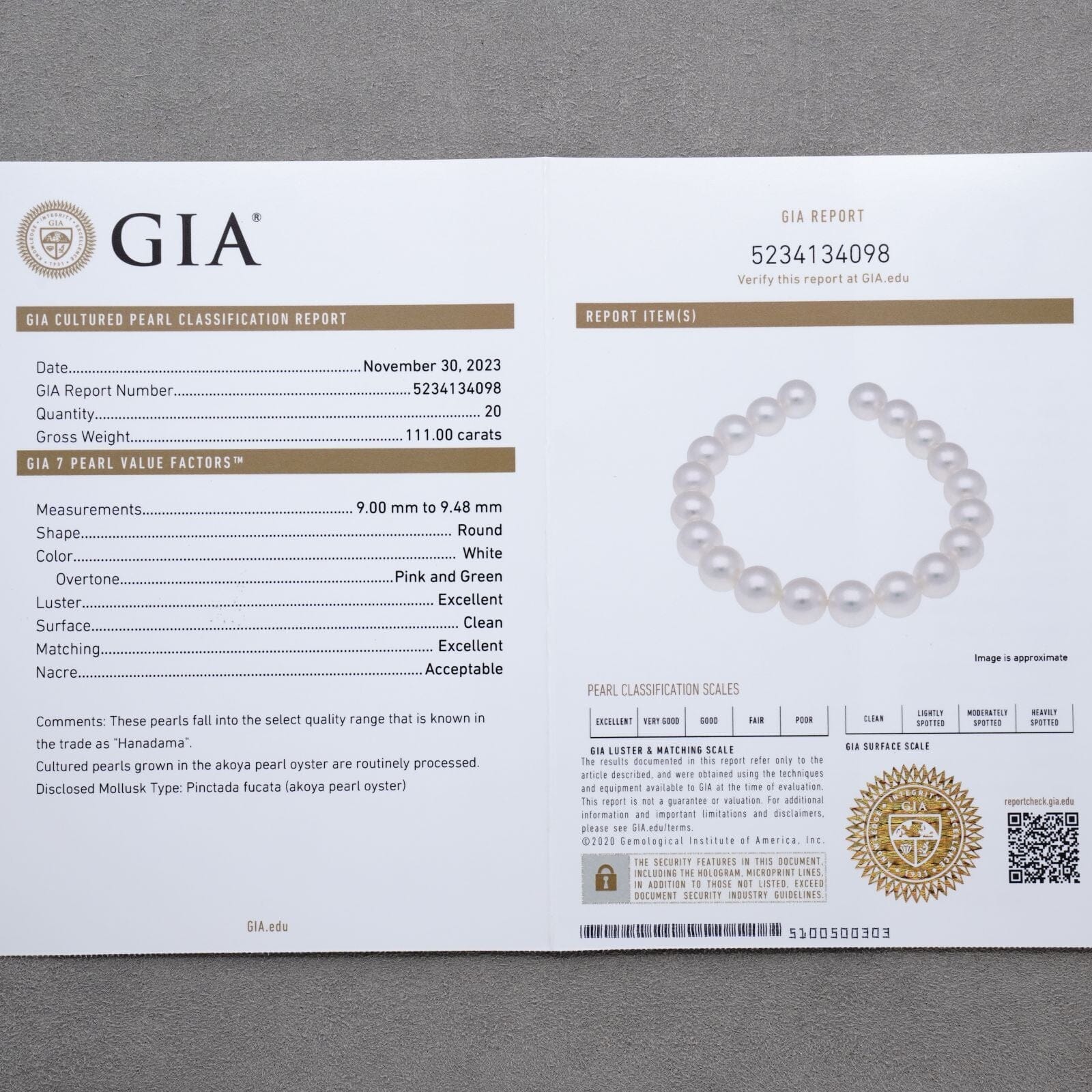 9.0-9.48 mm GIA Certified Hanadama Akoya Pearl Bracelet