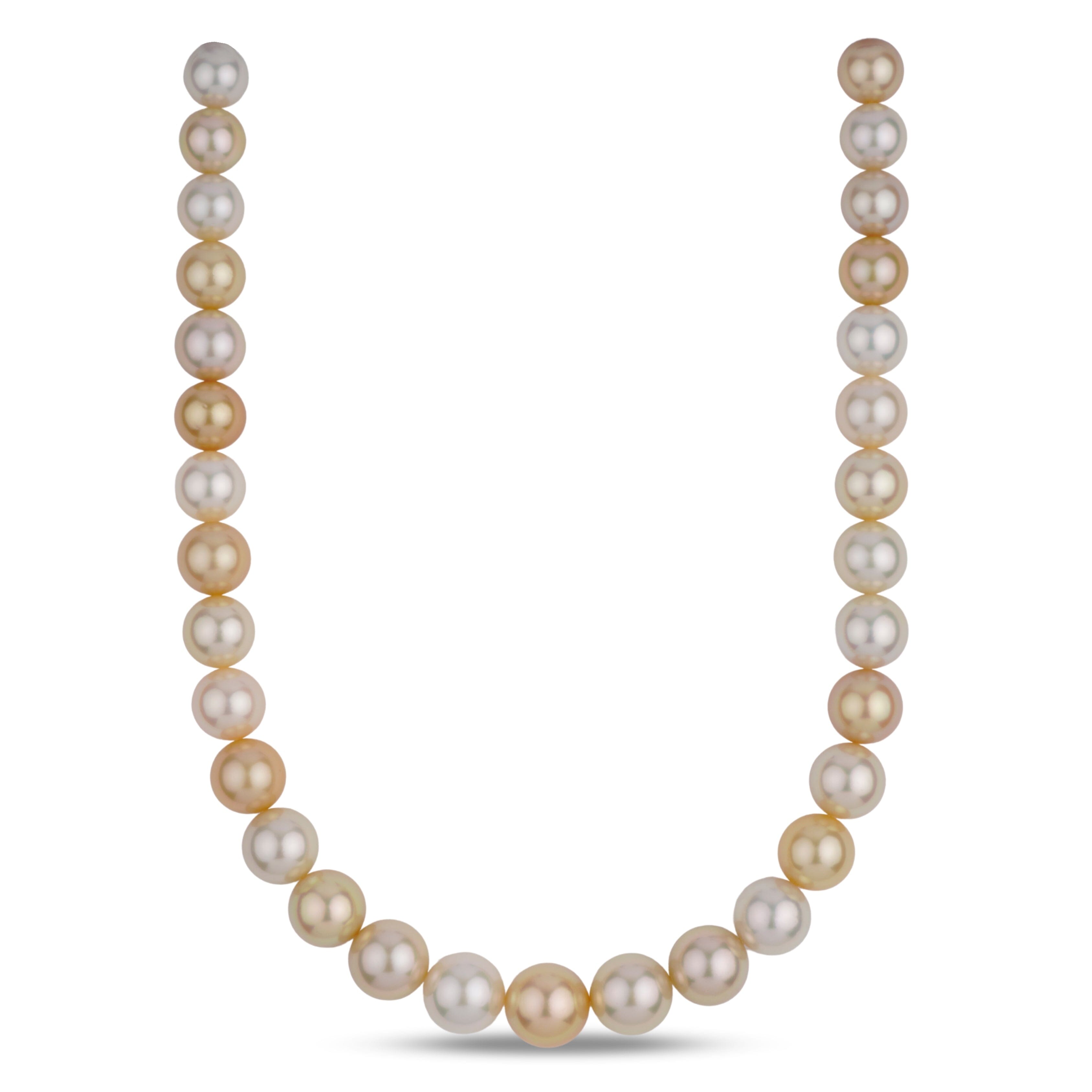 12.2-15.2 mm mm AAA White and Golden South Sea Round Pearl Necklace