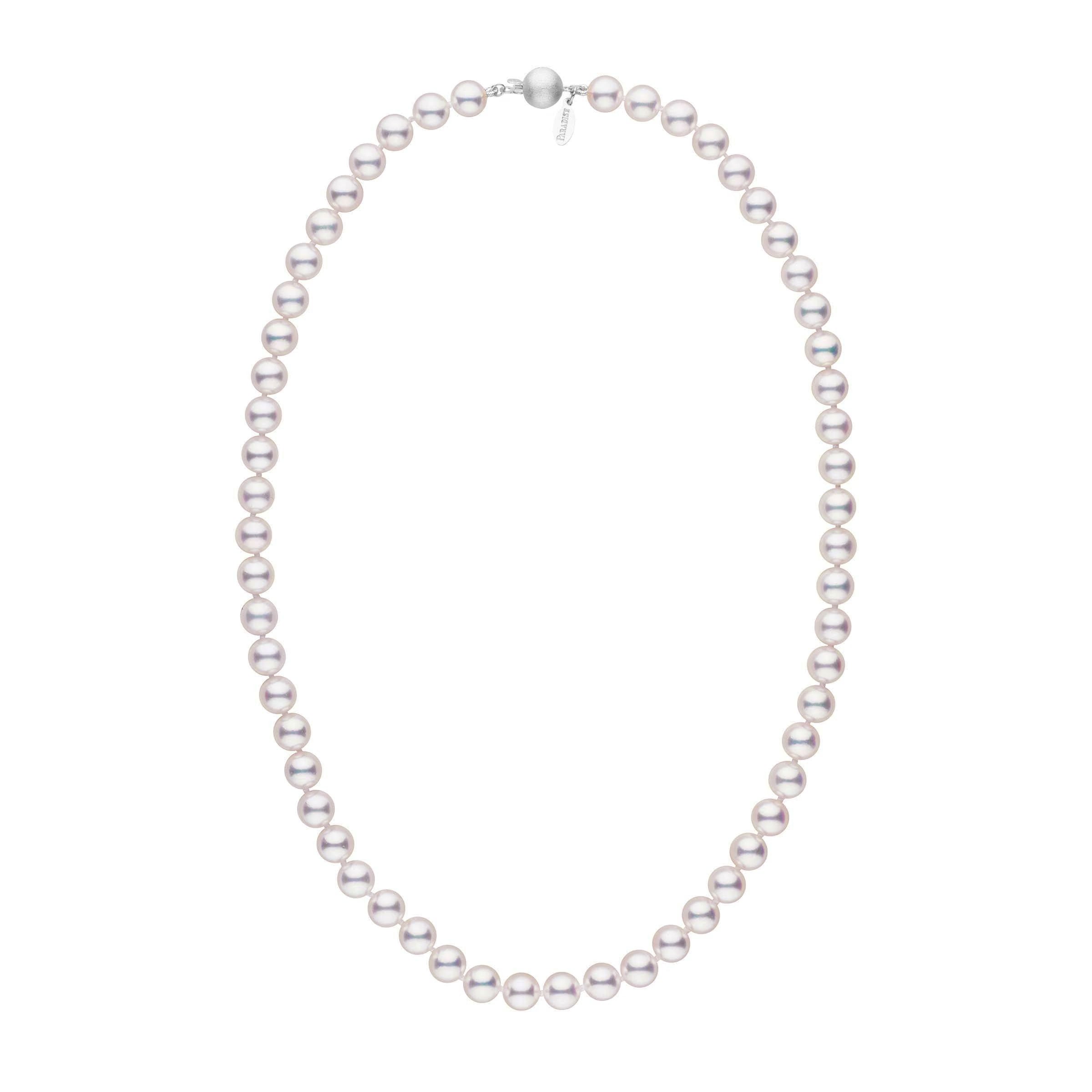 7.0-7.5 mm 18 Inch White Hanadama Akoya Pearl Necklace white gold matte