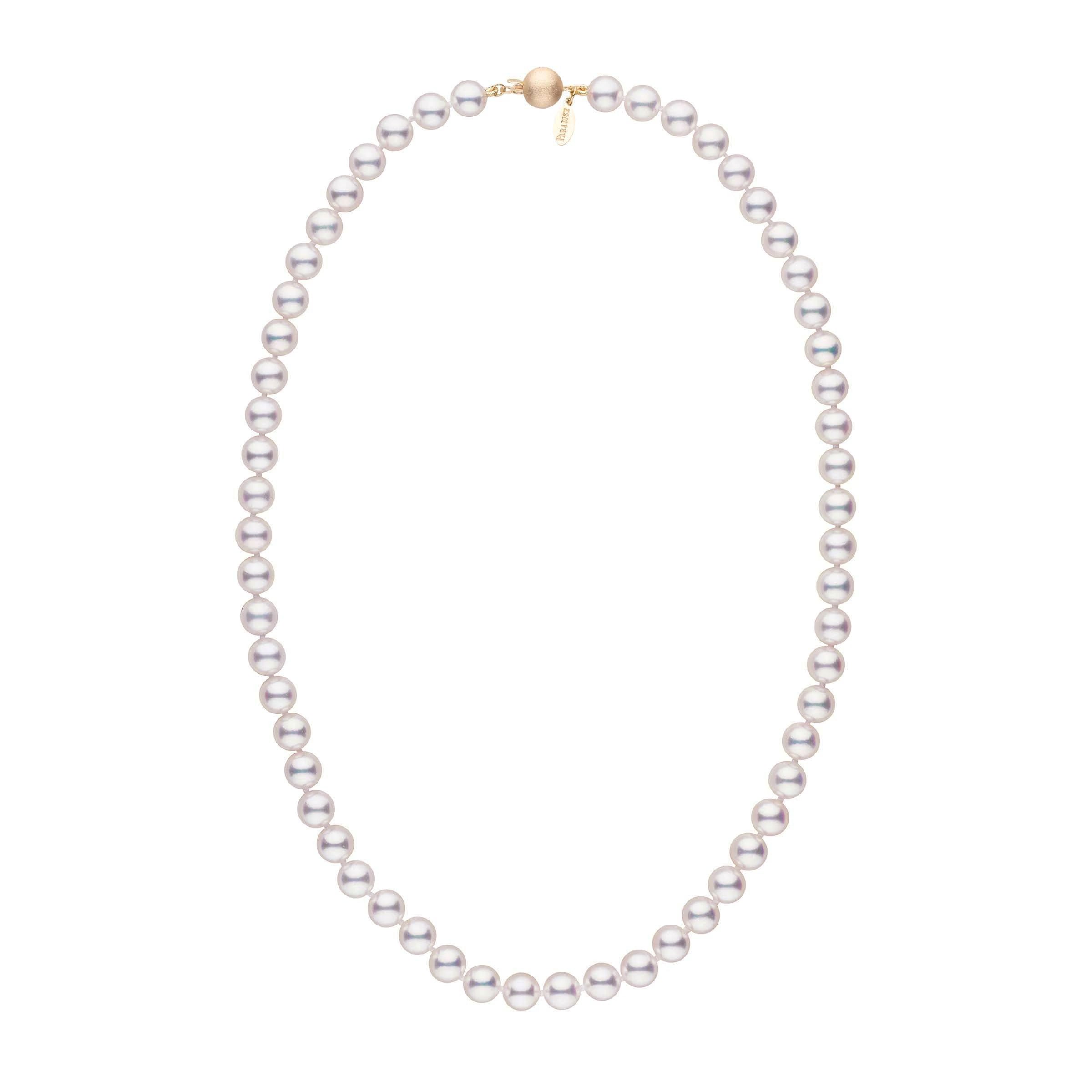 7.0-7.5 mm 18 Inch White Hanadama Akoya Pearl Necklace yellow gold matte