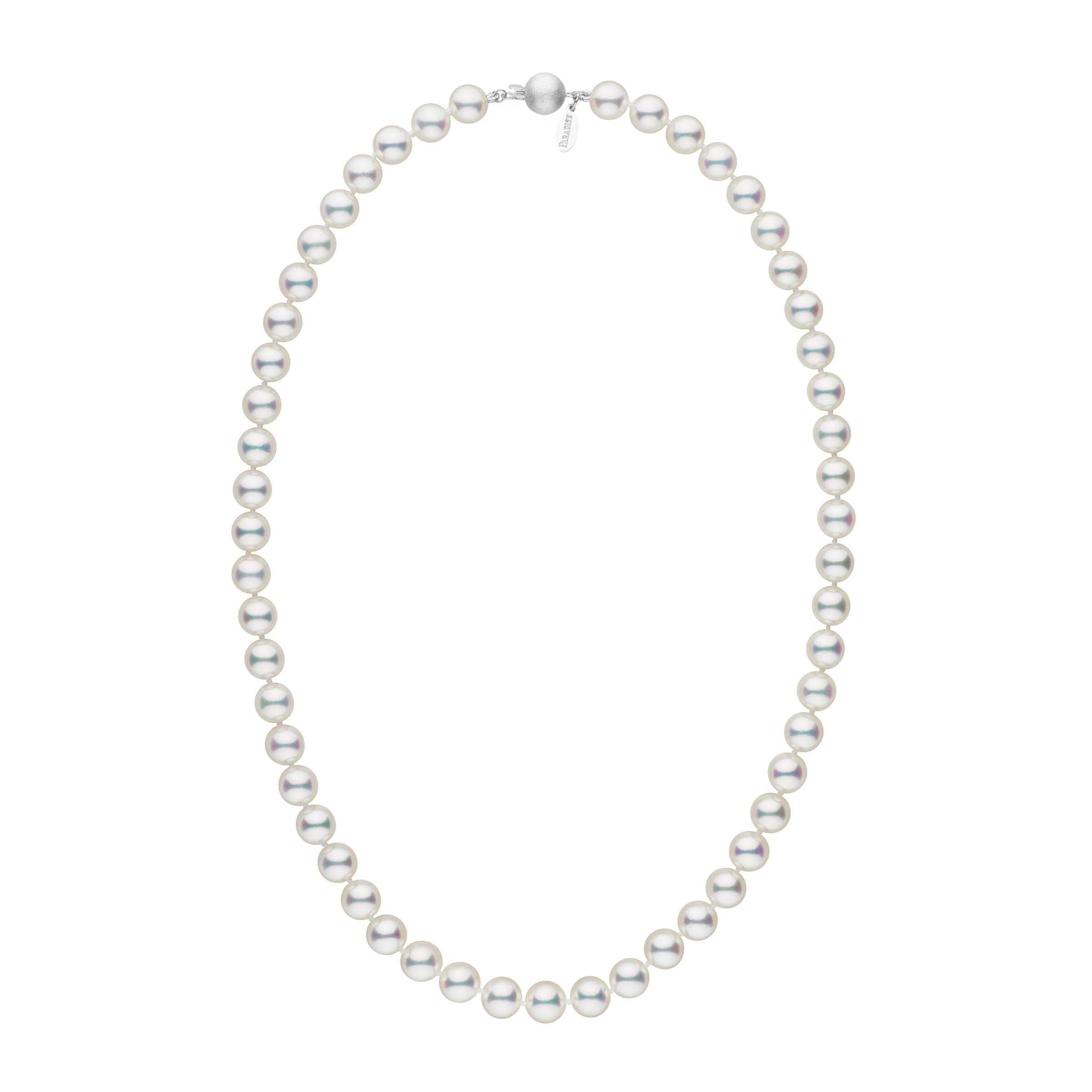 7.5-8.0 mm 18 Inch Natural White Hanadama Akoya Pearl Necklace white gold matte