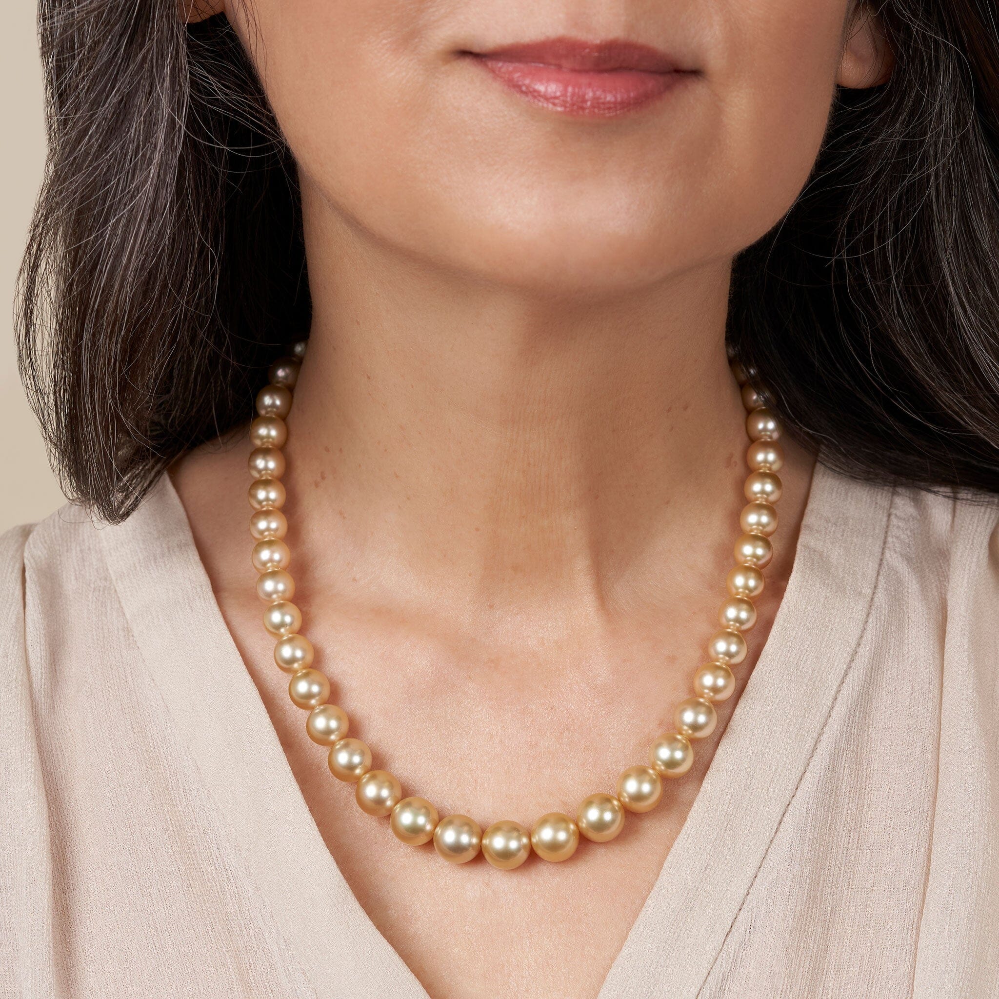 8.1-10.9 mm AA+/AAA Golden South Sea Round Pearl Necklace