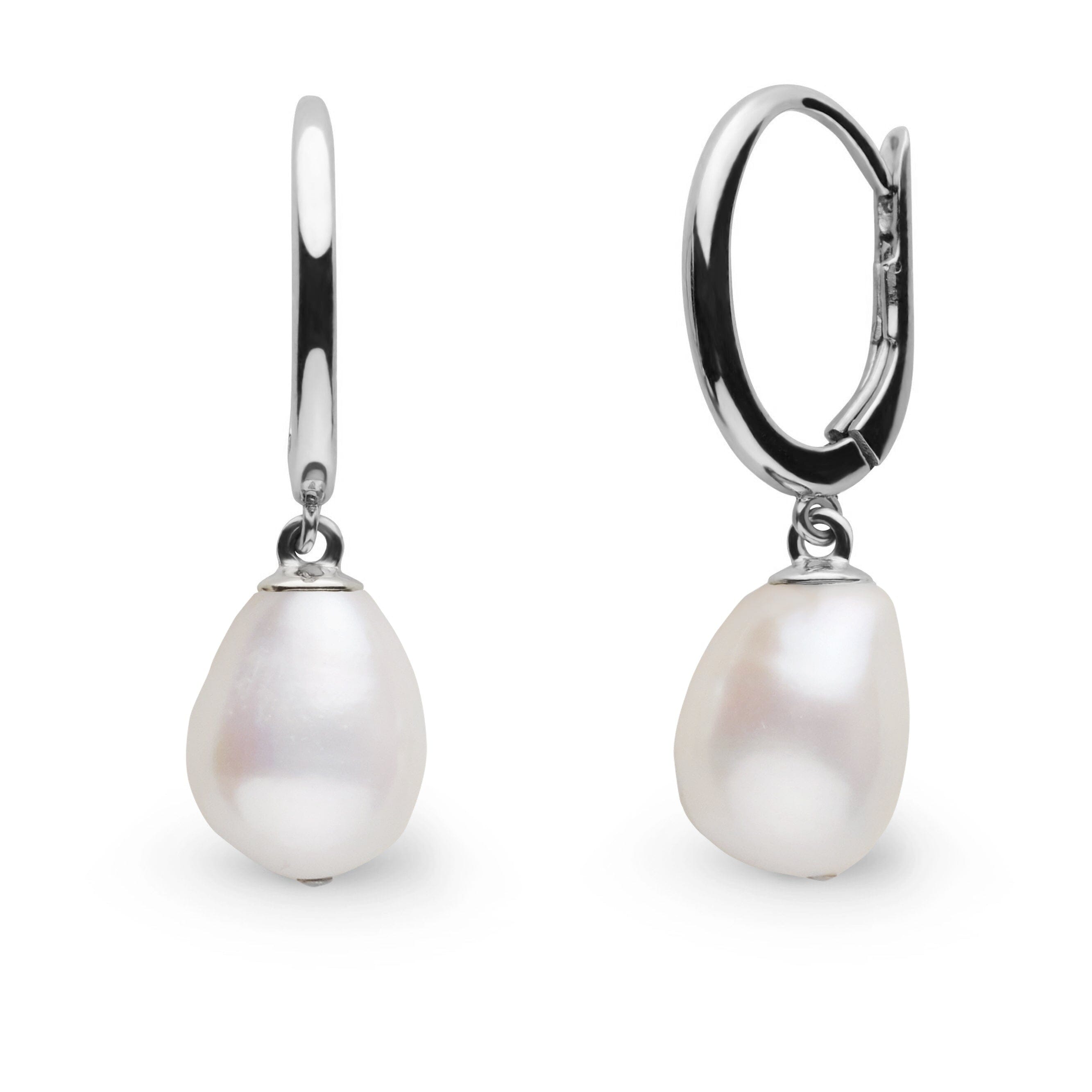Solid Eternal Collection 10.0-11.0 mm Baroque White Freshwater Pearl Earrings