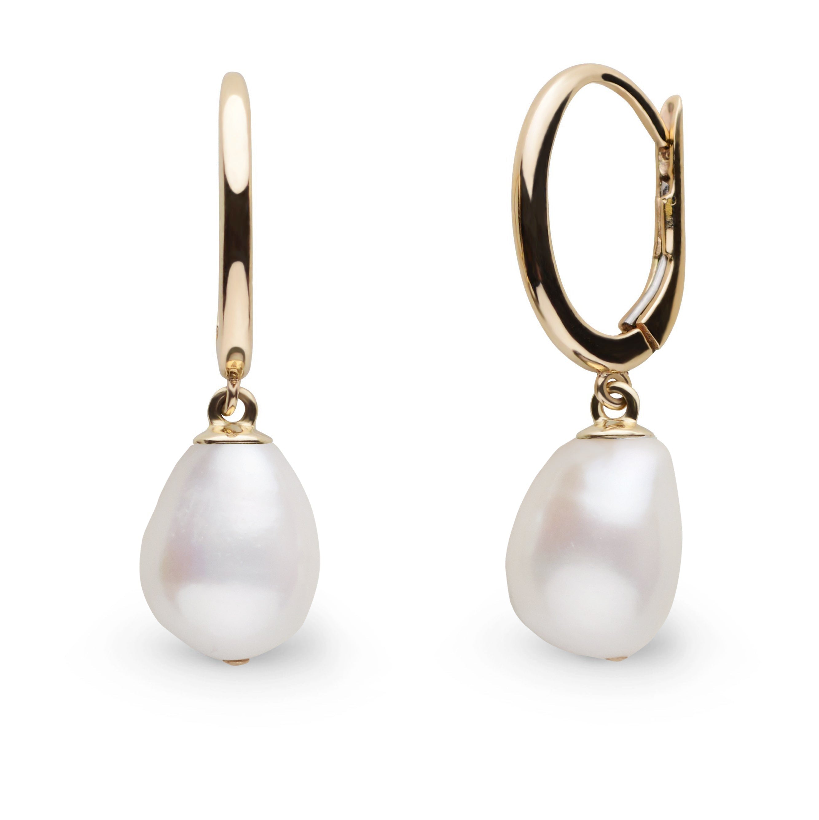Solid Eternal Collection 10.0-11.0 mm Baroque White Freshwater Pearl Earrings