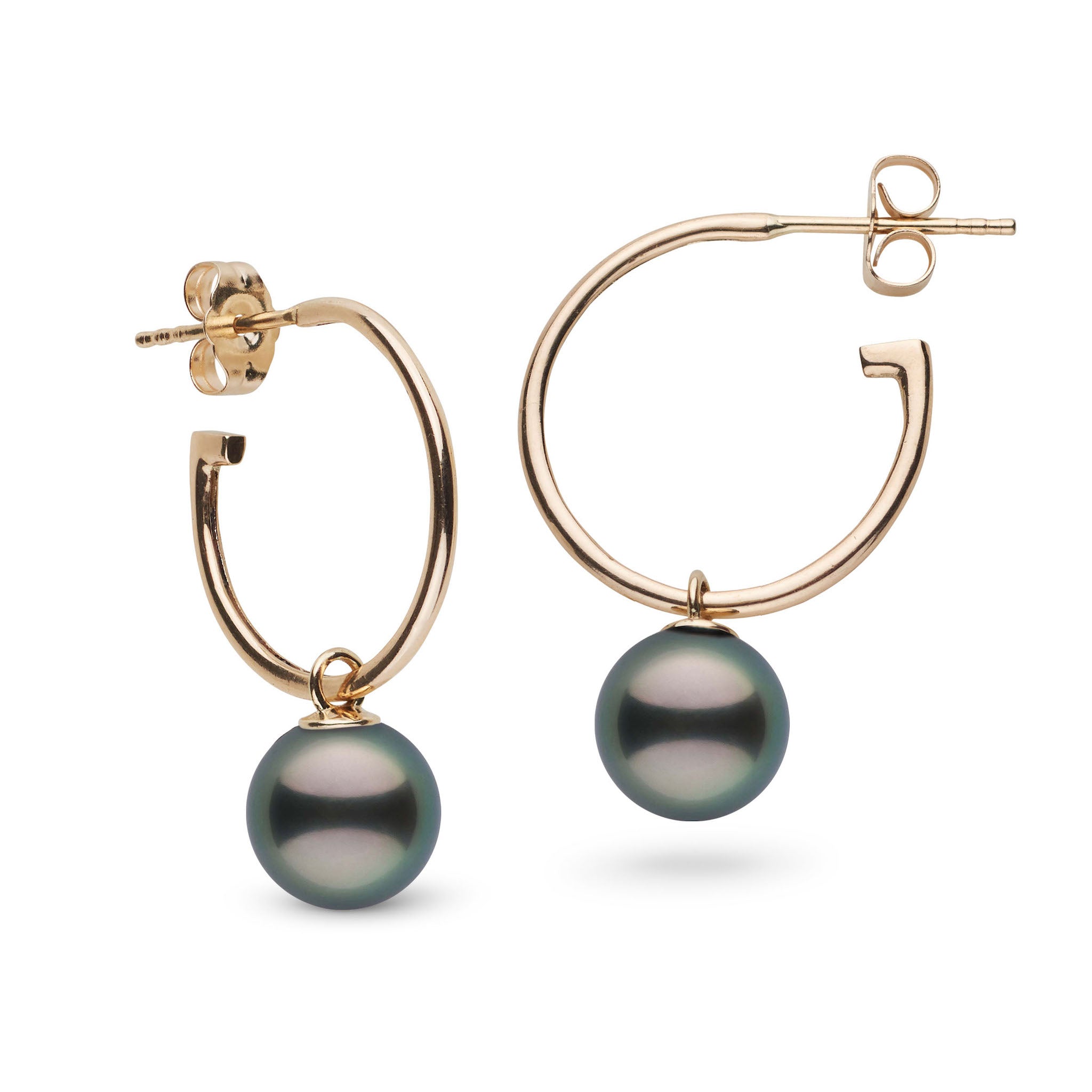 8.0-9.0 mm Tahitian Pearl Charm Hoop Earrings yellow gold
