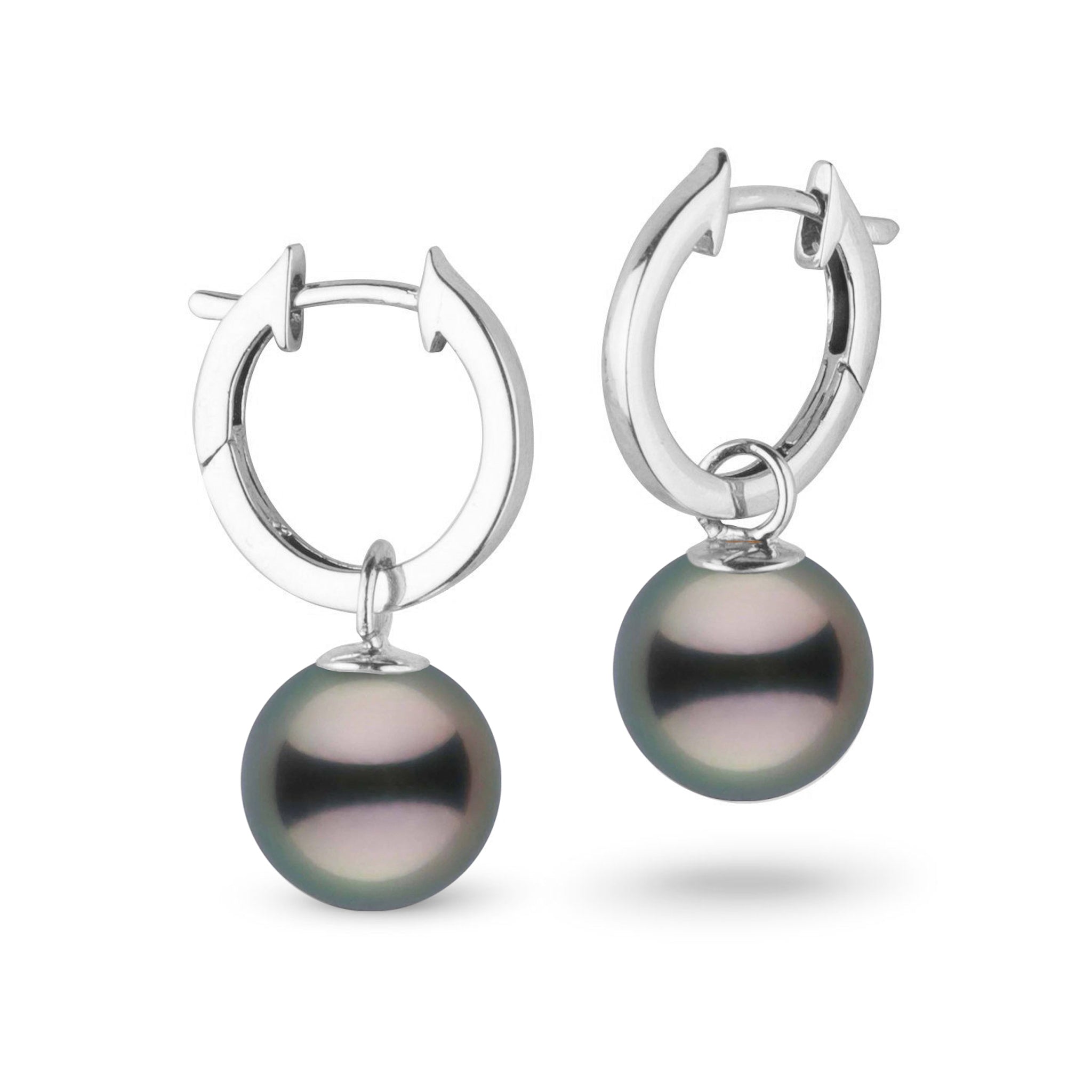 9.0-10.0 mm Tahitian Pearl Huggie Hoop Earrings white gold