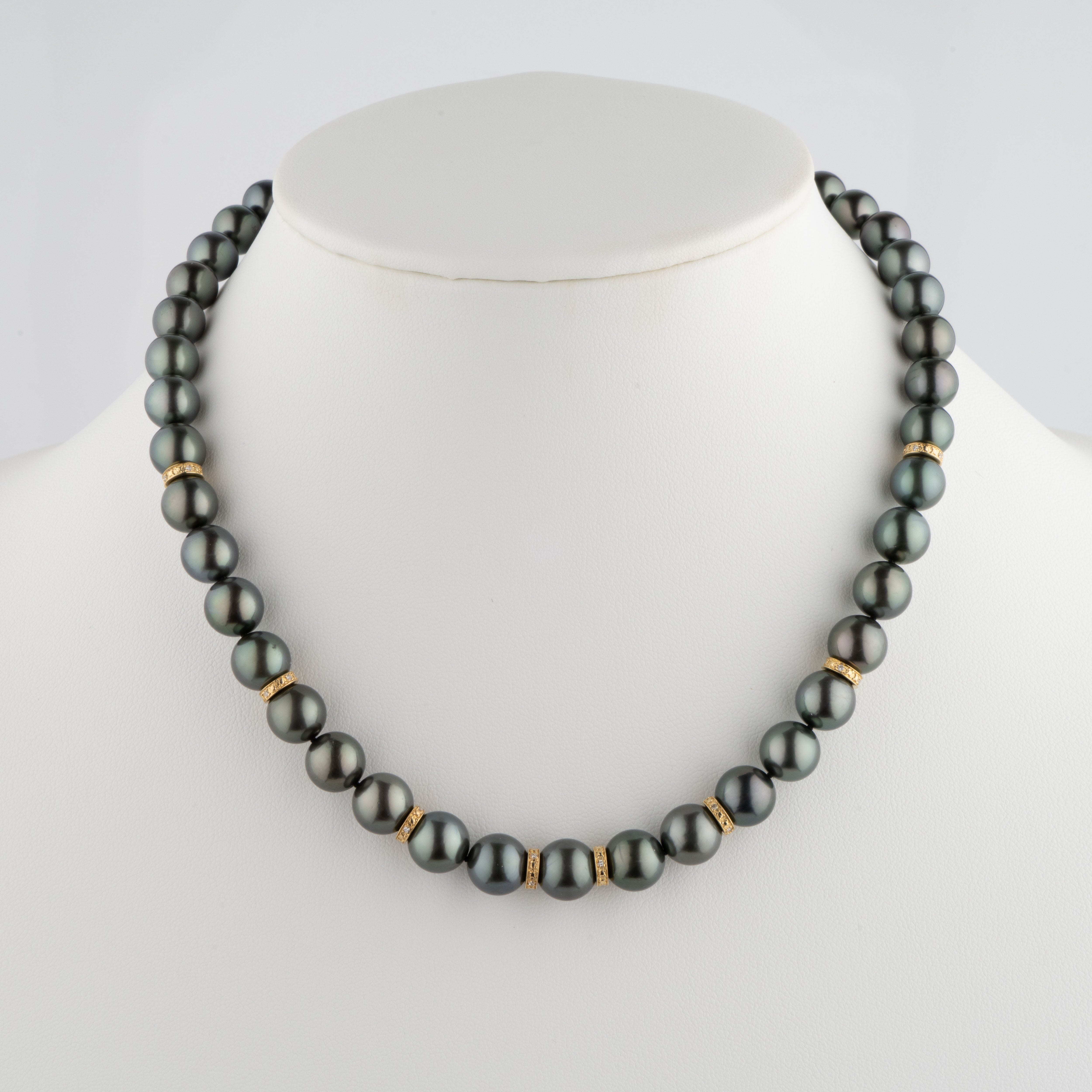 Refined Celestial 8.0-9.9 mm AAA Tahitian Round Pearl and Diamond Necklace