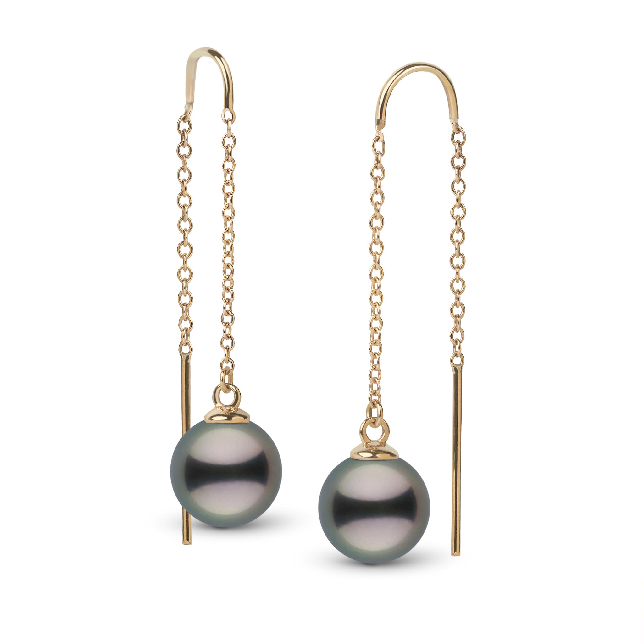 9.0-10.0 mm Tahitian Pearl Threader Earrings Yellow Gold