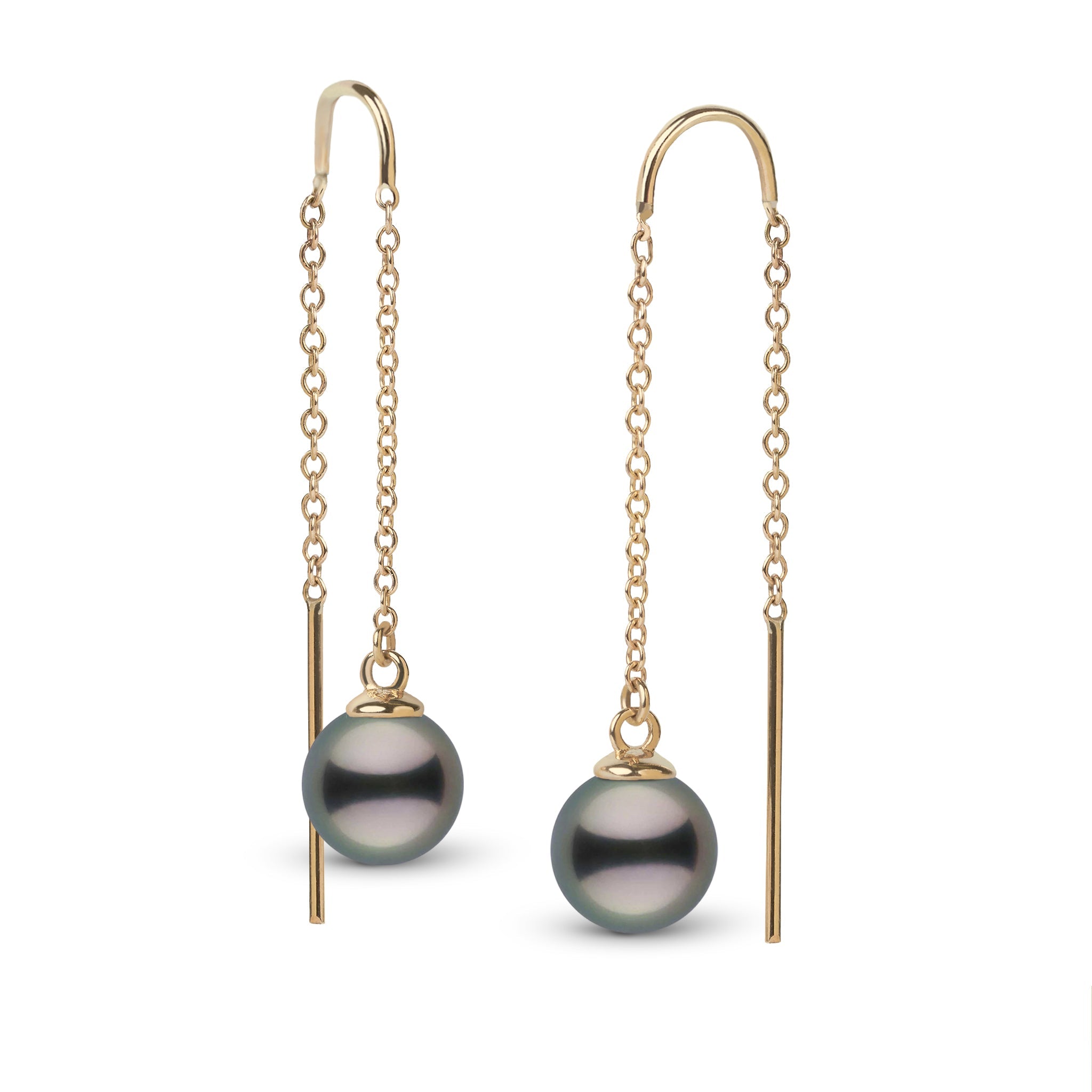 8.0-9.0 mm Tahitian Pearl Threader Earrings Yellow Gold