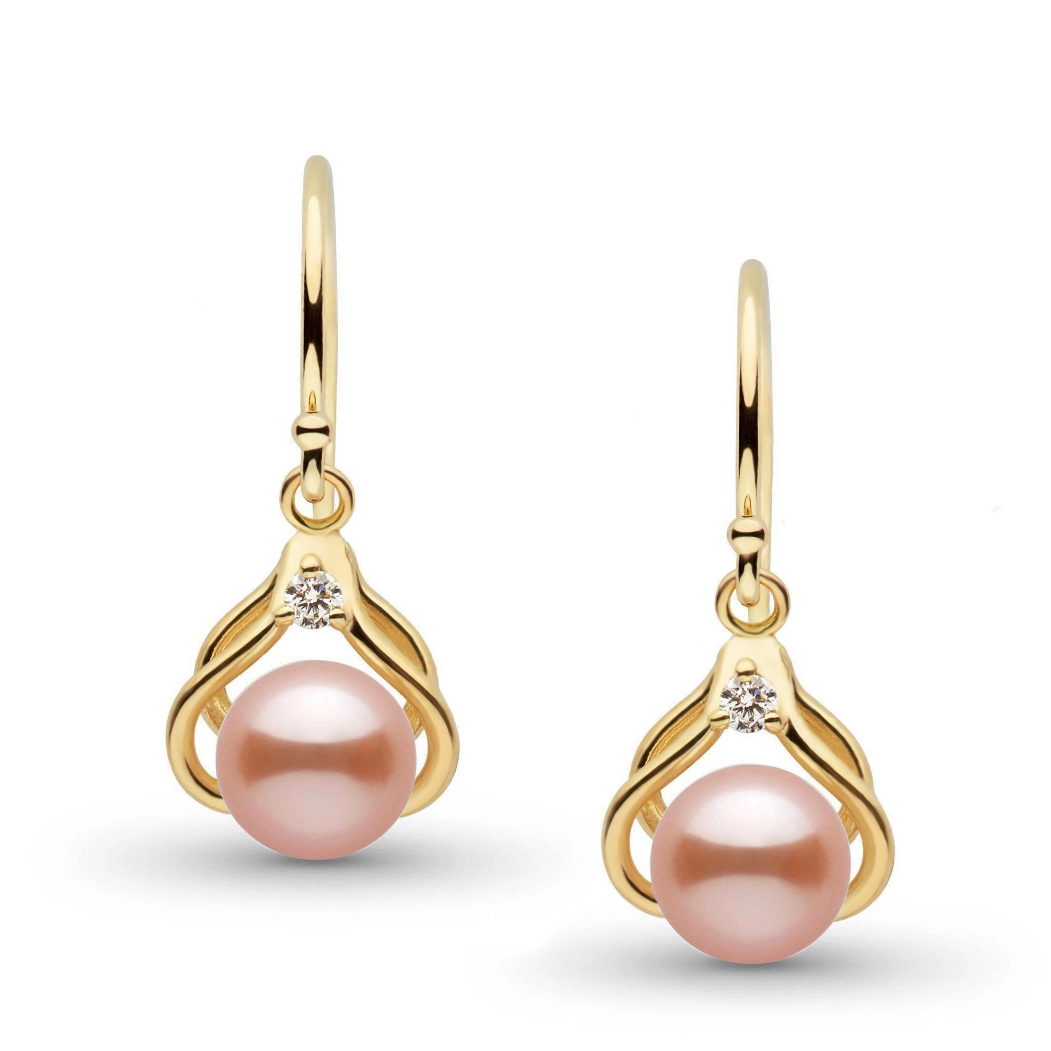 Tiara Collection 6.5-7.0 mm Pink Freshadama Pearl and Diamond Earrings