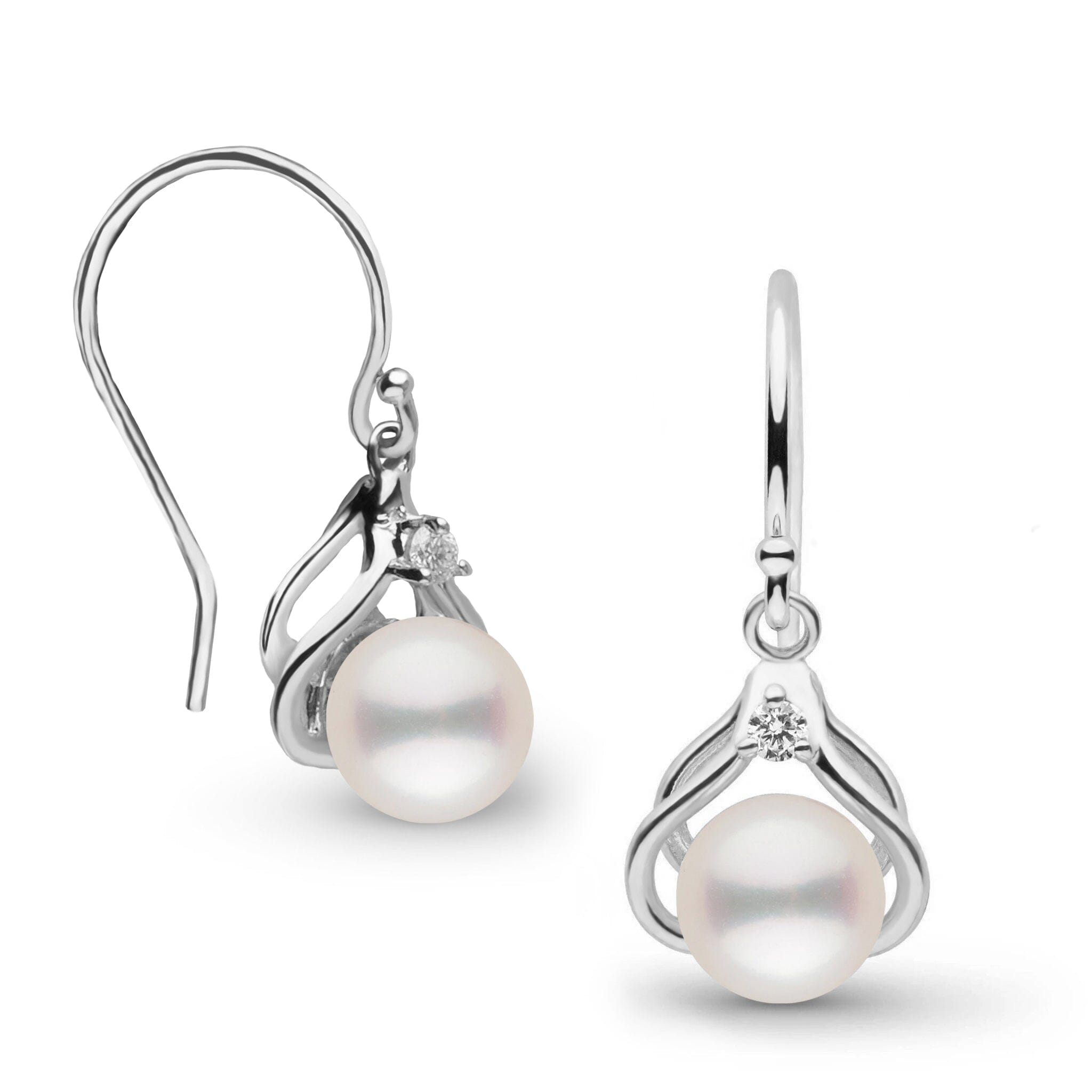 Tiara Collection 6.5-7.0 mm White Freshadama Pearl and Diamond Earrings