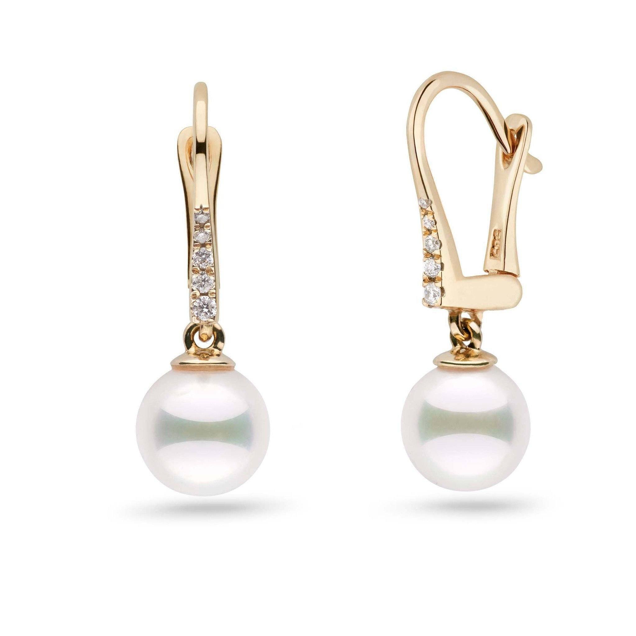 Allure Collection Akoya 7.5-8.0 mm Pearl & Diamond Dangle Earrings yellow gold
