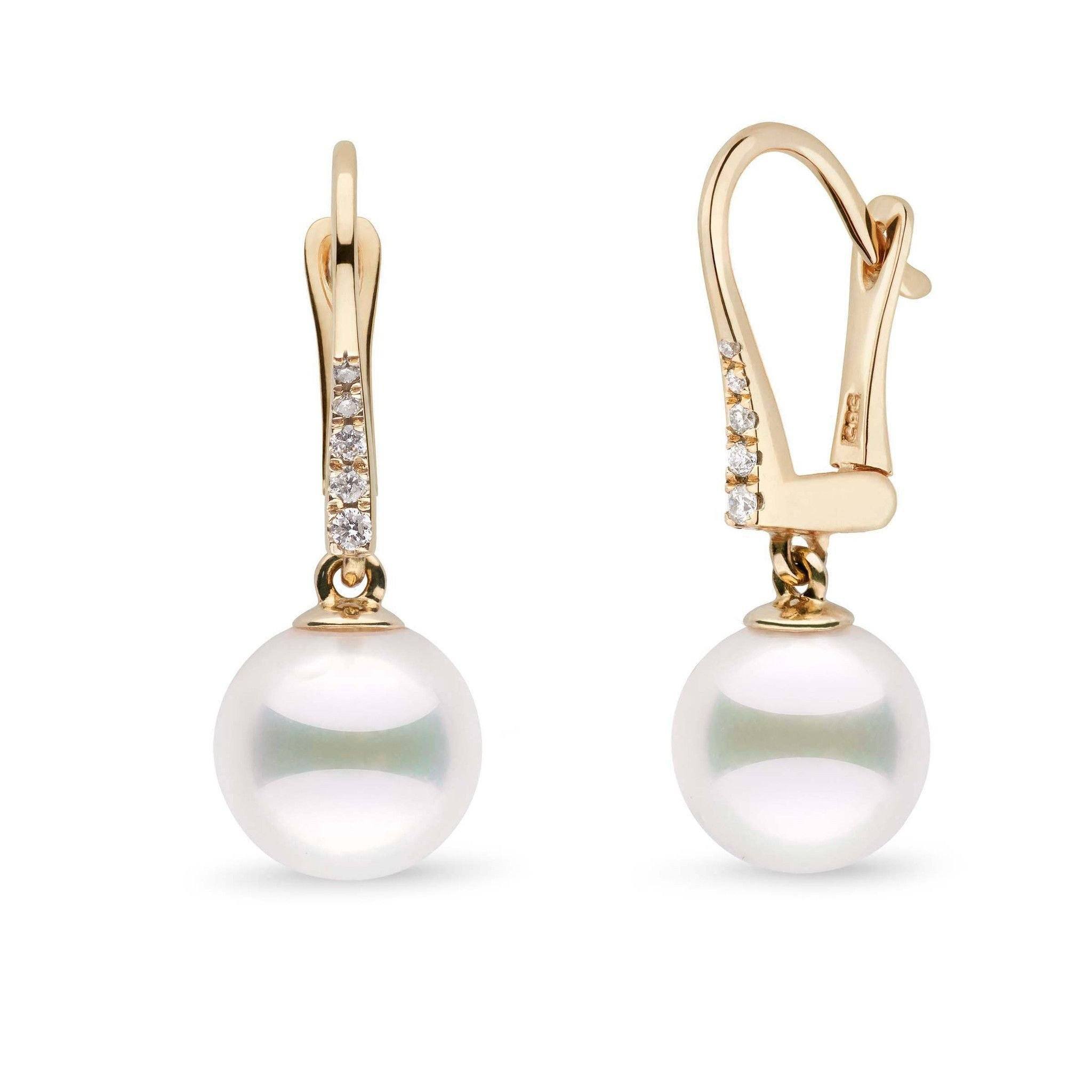 Allure Collection Akoya 9.0-9.5 mm Pearl & Diamond Dangle Earrings yellow gold