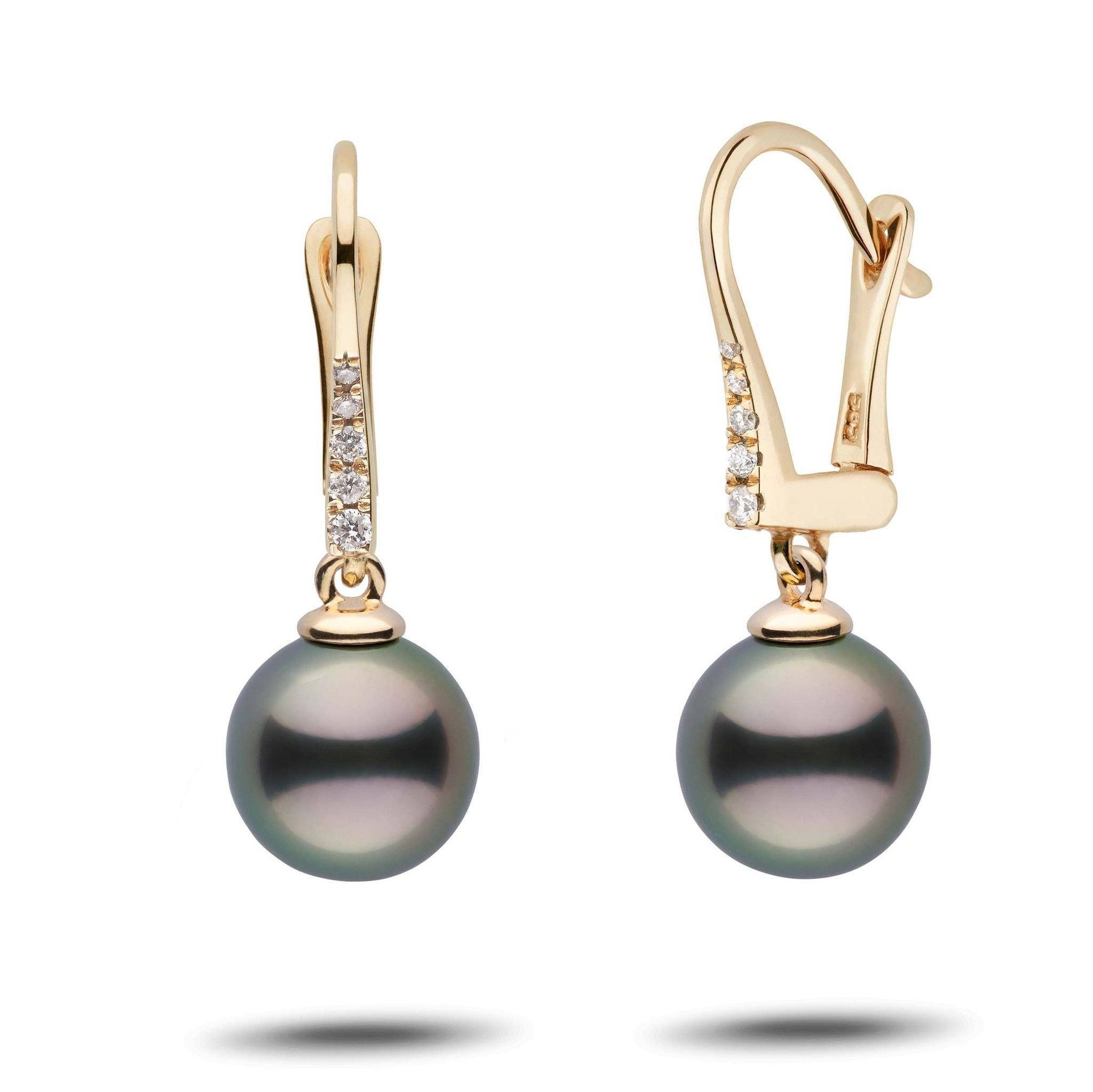 Allure Collection Tahitian 9.0-10.0 mm Pearl & Diamond Dangle Earrings yellow gold