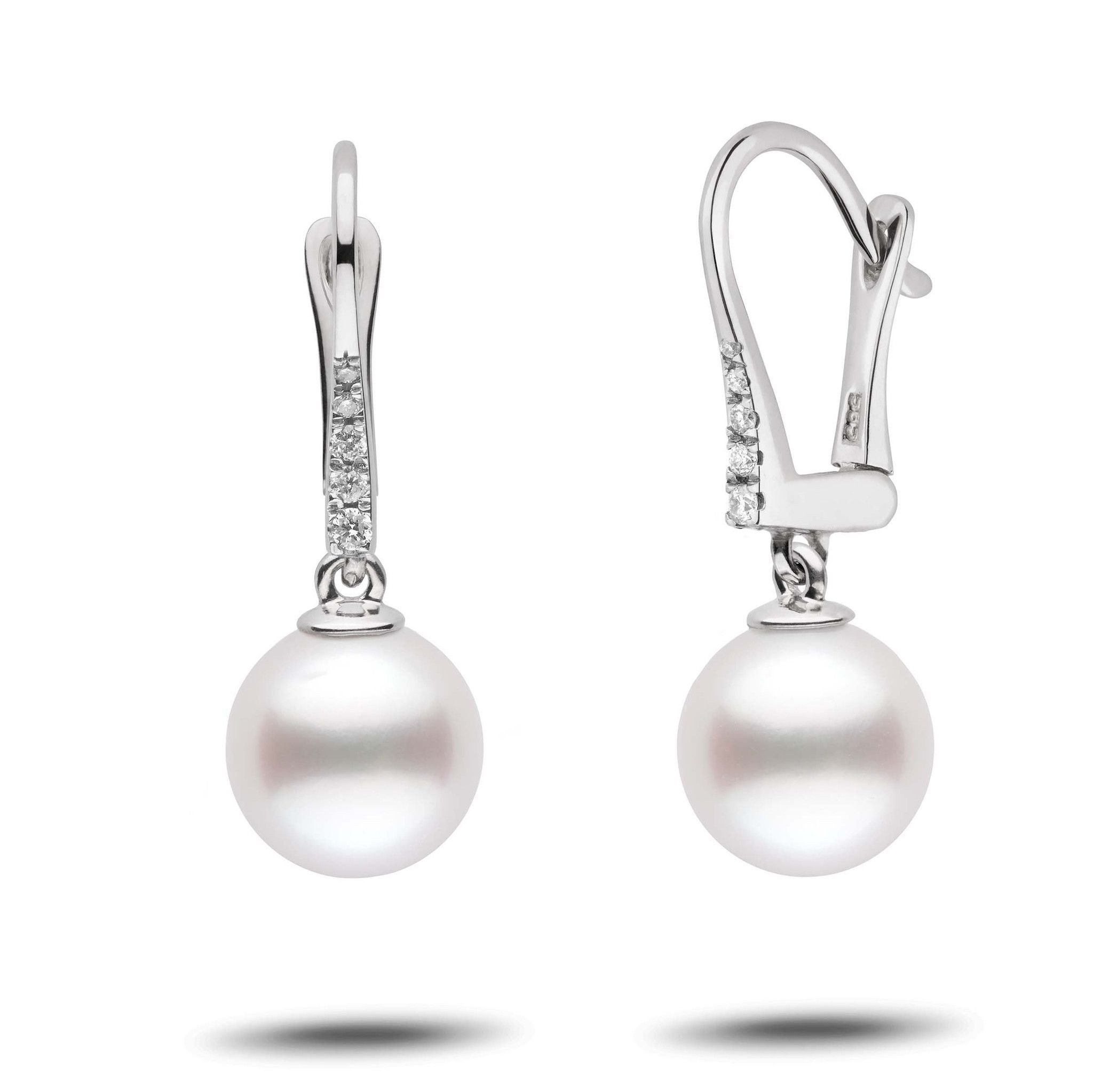 Allure Collection White South Sea 9.0-10.0 mm Pearl & Diamond Dangle Earrings wg
