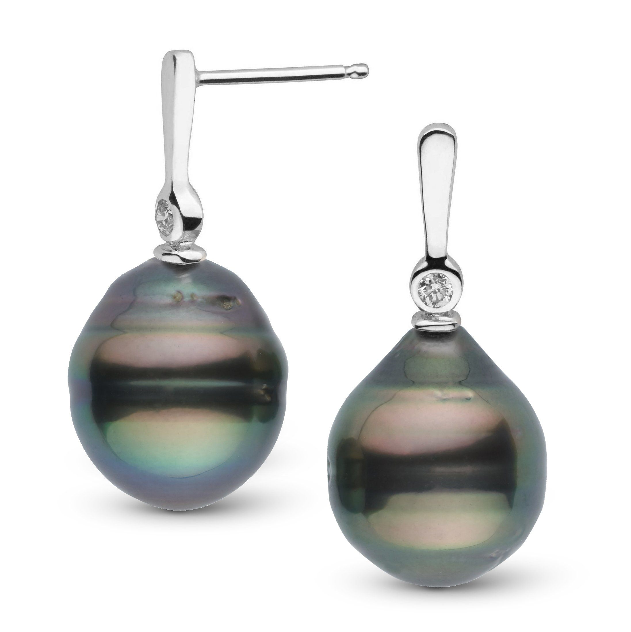 Aspire Collection 11.0-12.0 mm Baroque Tahitian Pearl & Diamond Earrings wg