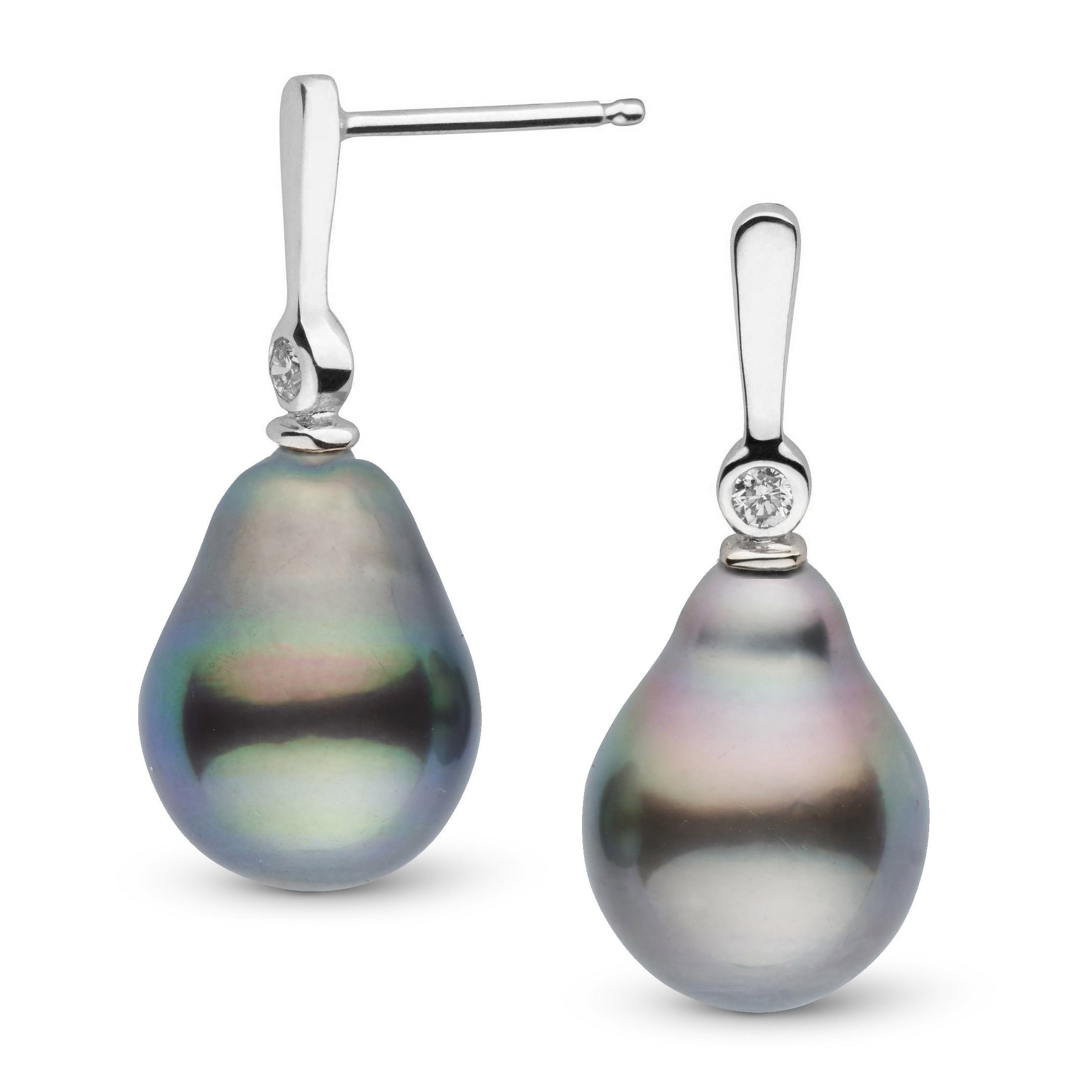 Aspire Collection 11.0-12.0 mm Drop Tahitian Pearl & Diamond Earrings wg