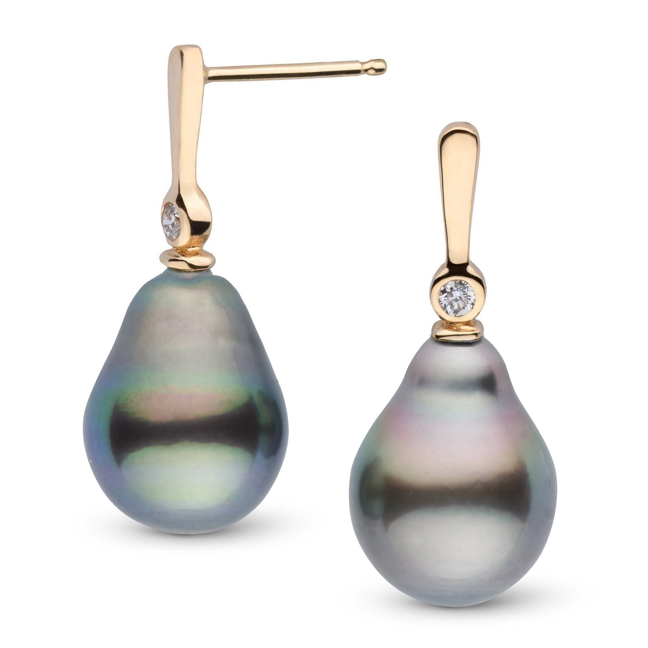 Aspire Collection 11.0-12.0 mm Drop Tahitian Pearl & Diamond Earrings yg