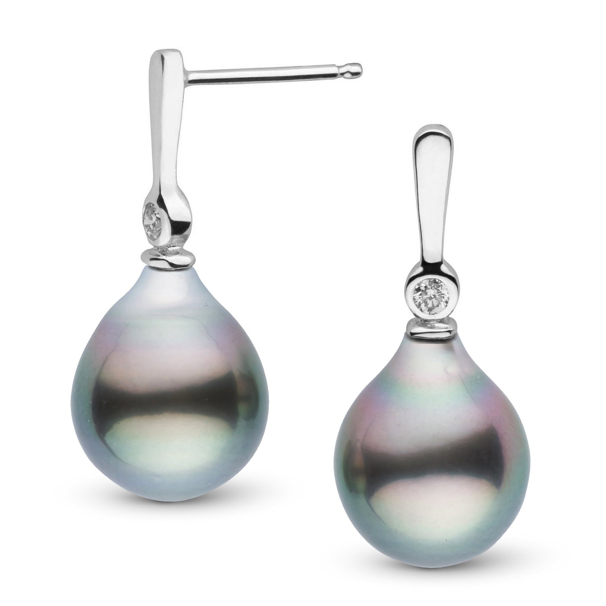 Aspire Collection 9.0-10.0 mm Drop Tahitian Pearl & Diamond Earrings wg
