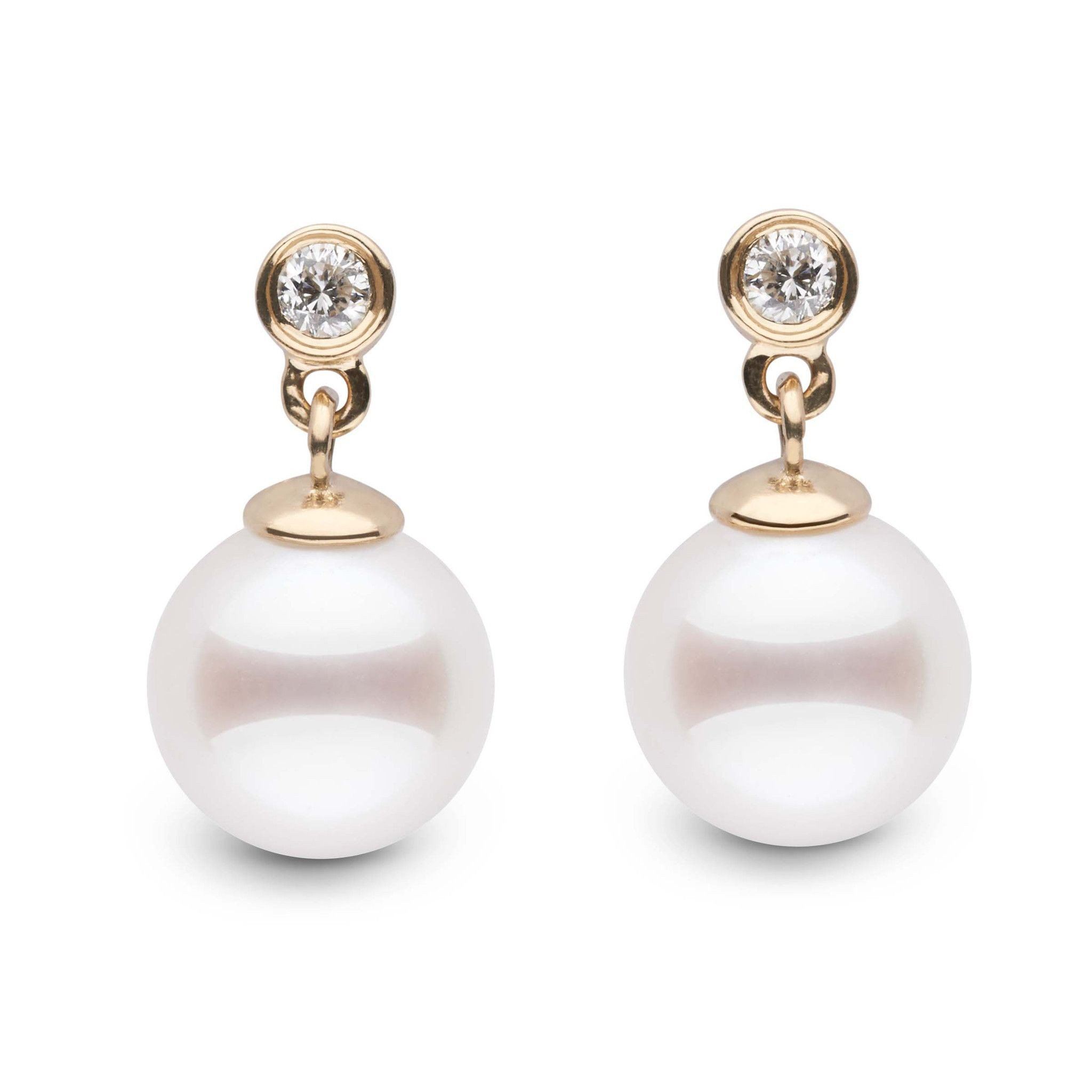 Brilliant Collection Akoya 7.5-8.0 mm Pearl & Diamond Earrings yellow gold