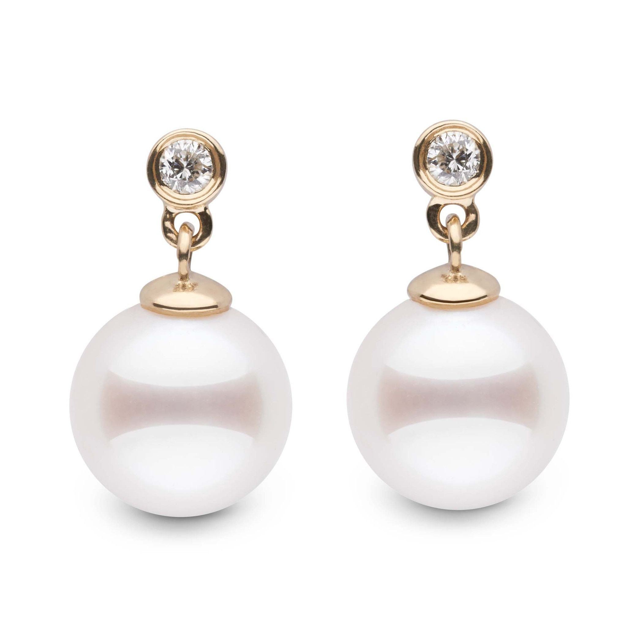 Brilliant Collection Akoya 8.5-9.0 mm Pearl & Diamond Earrings yellow gold