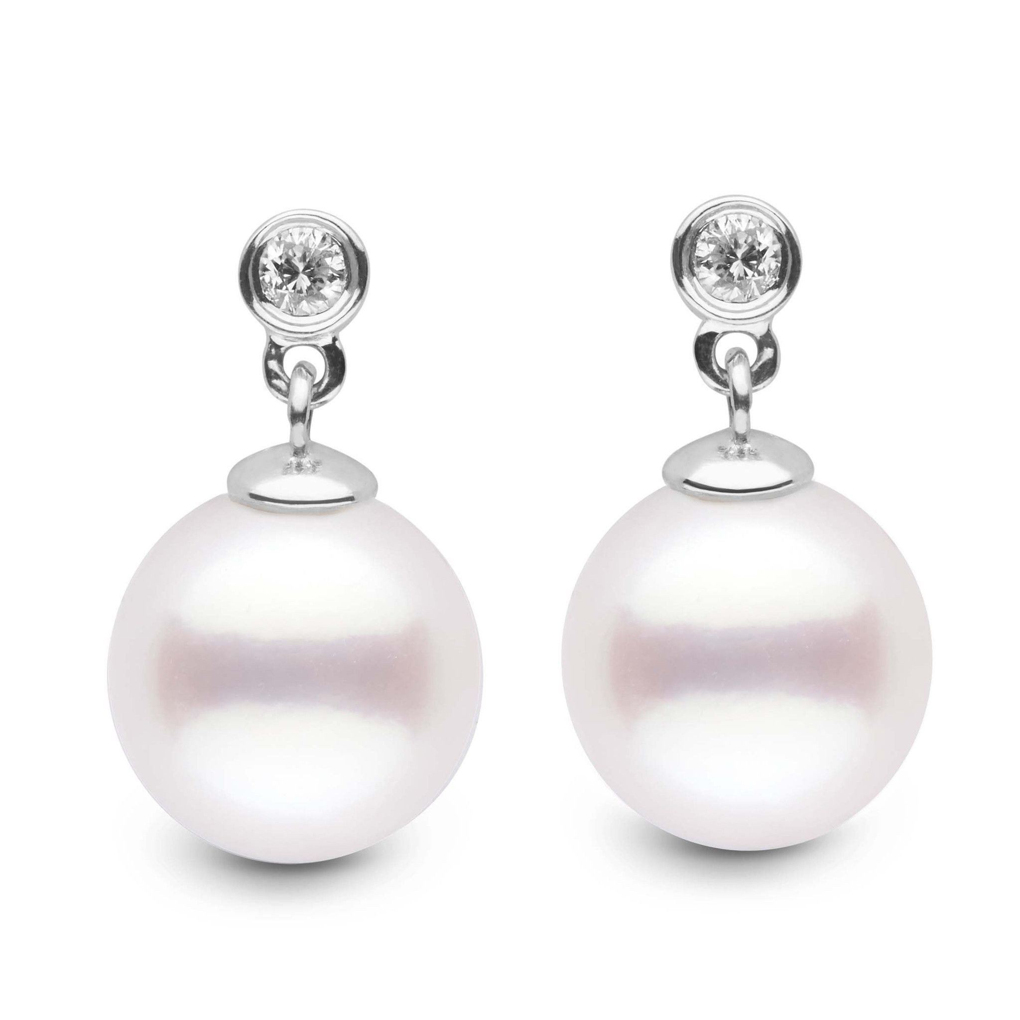 Brilliant Collection White South Sea 9.0-10.0 mm Pearl and Diamond Dangle Earrings wg